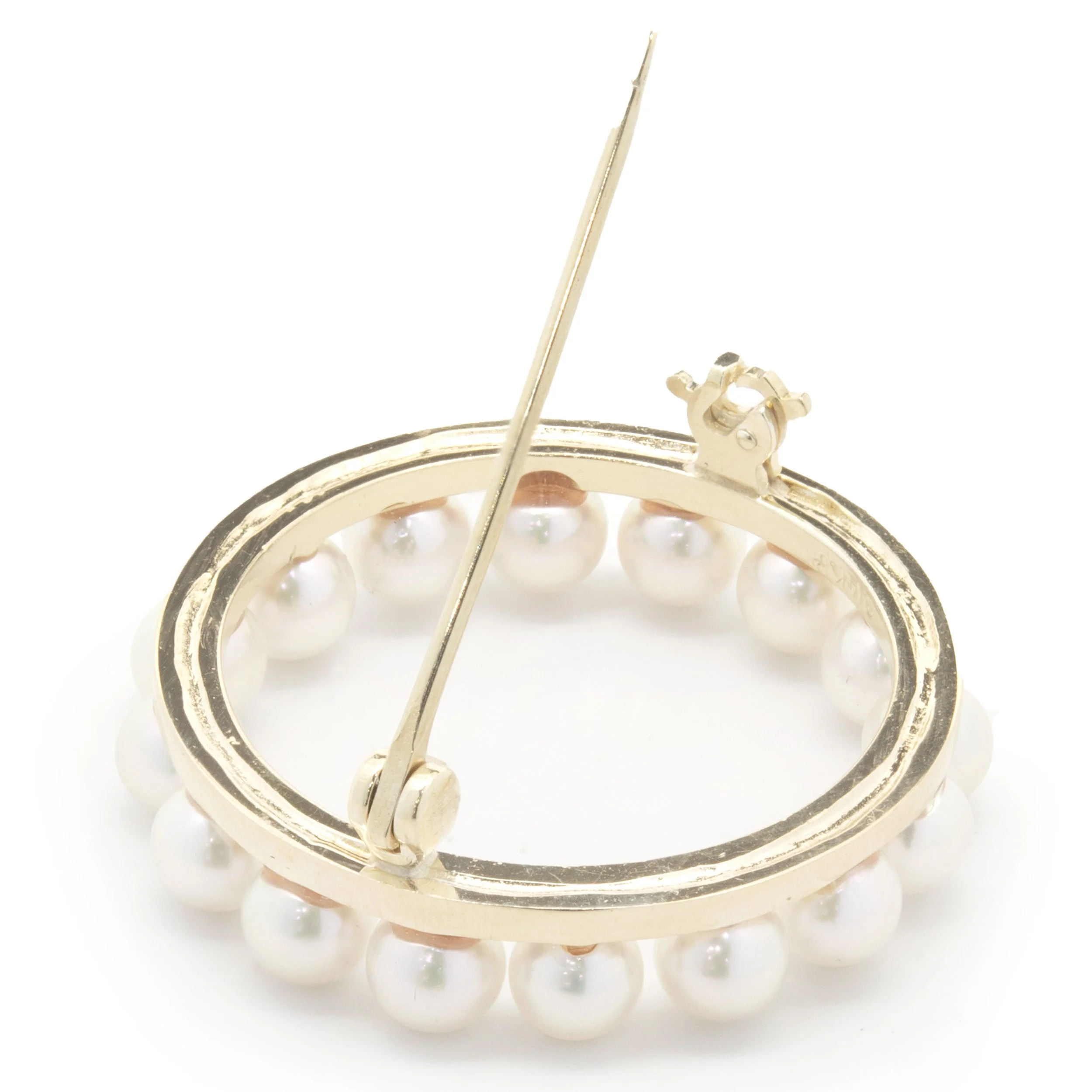 14 Karat Yellow Gold Vintage Circle 25MM Pearl Pin - Image 4