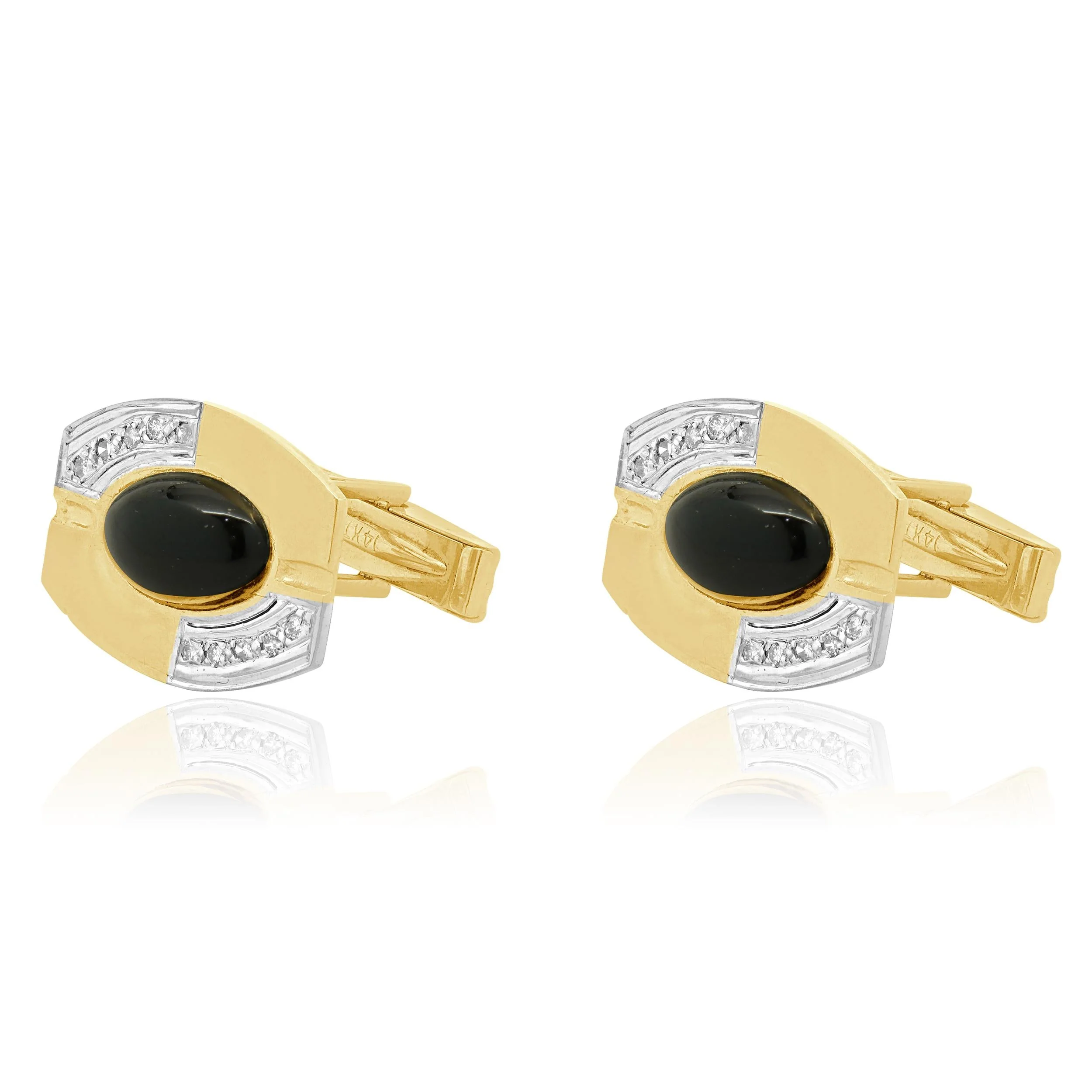 14 Karat Yellow Gold Vintage Onyx and Diamond Cufflinks - Image 3