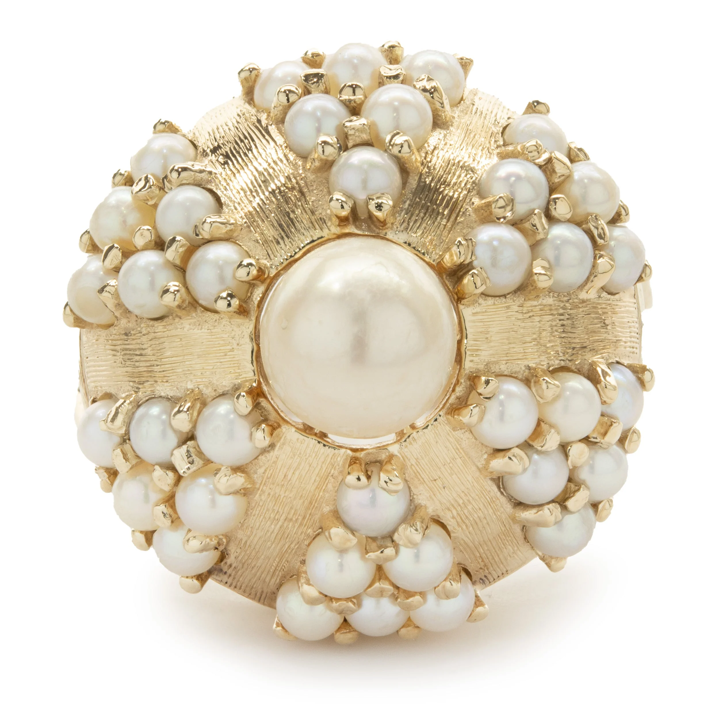 14 Karat Yellow Gold Vintage Pearl Dome Cocktail Ring