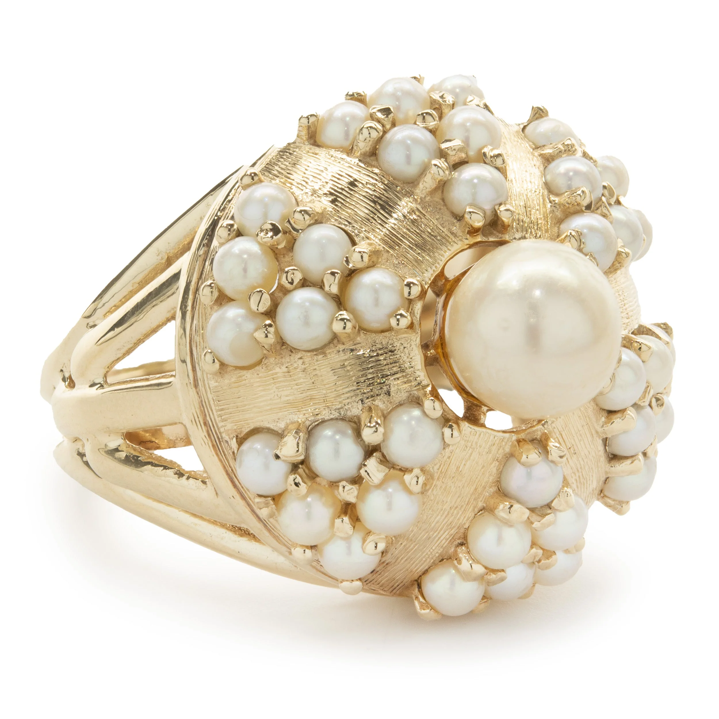 14 Karat Yellow Gold Vintage Pearl Dome Cocktail Ring - Image 2