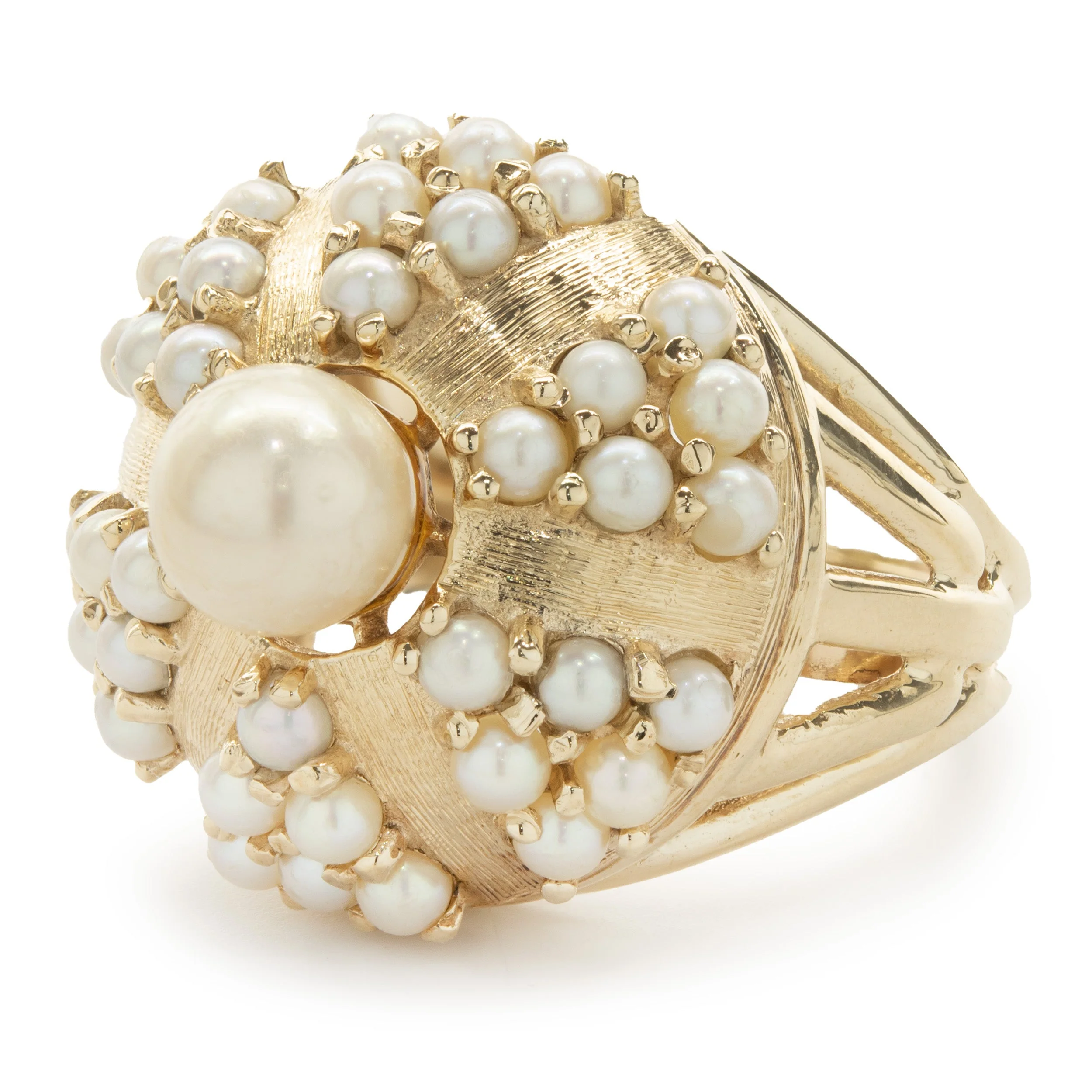 14 Karat Yellow Gold Vintage Pearl Dome Cocktail Ring - Image 3