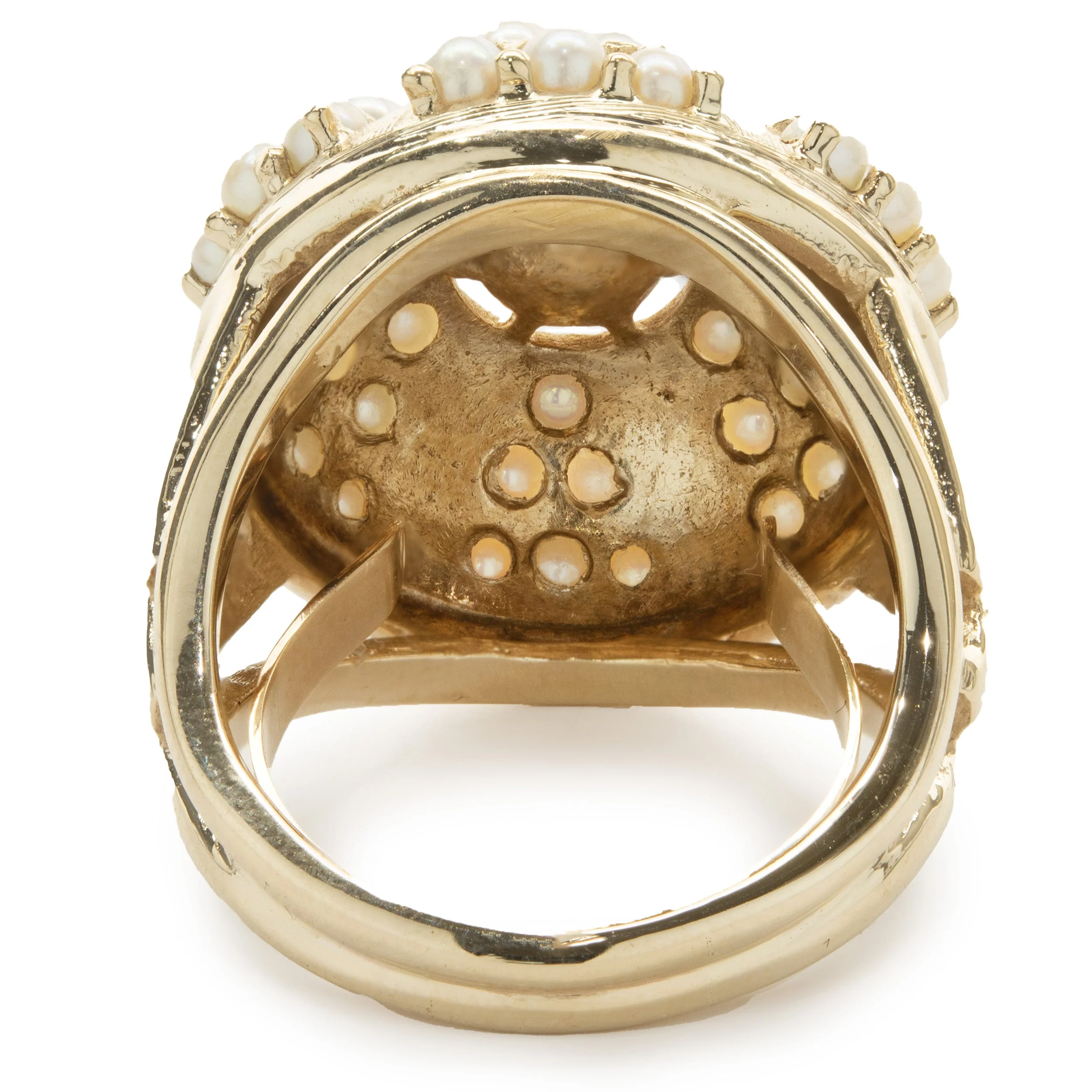 14 Karat Yellow Gold Vintage Pearl Dome Cocktail Ring - Image 4