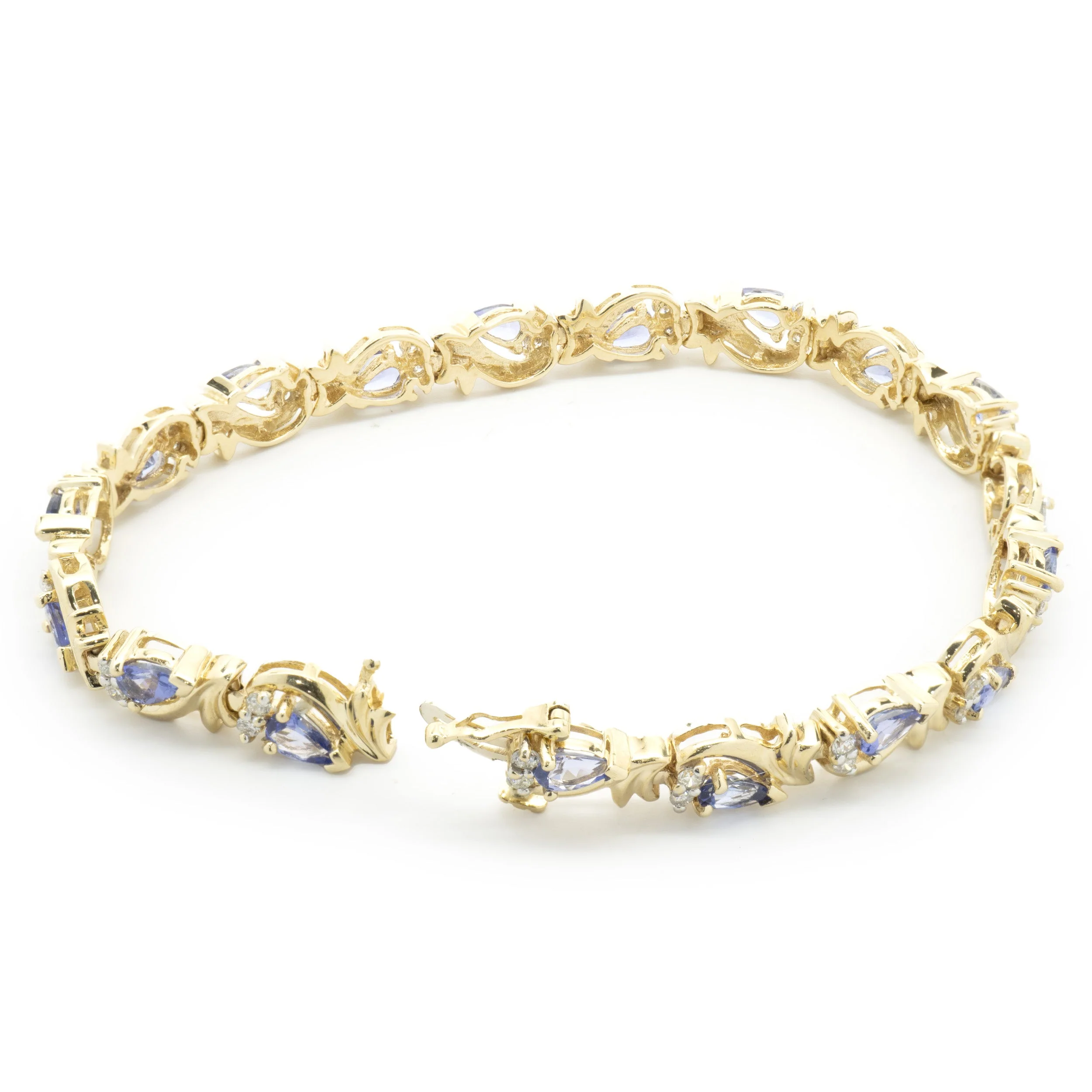 14 Karat Yellow Gold Vintage Tanzanite and Diamond Link Bracelet - Image 2