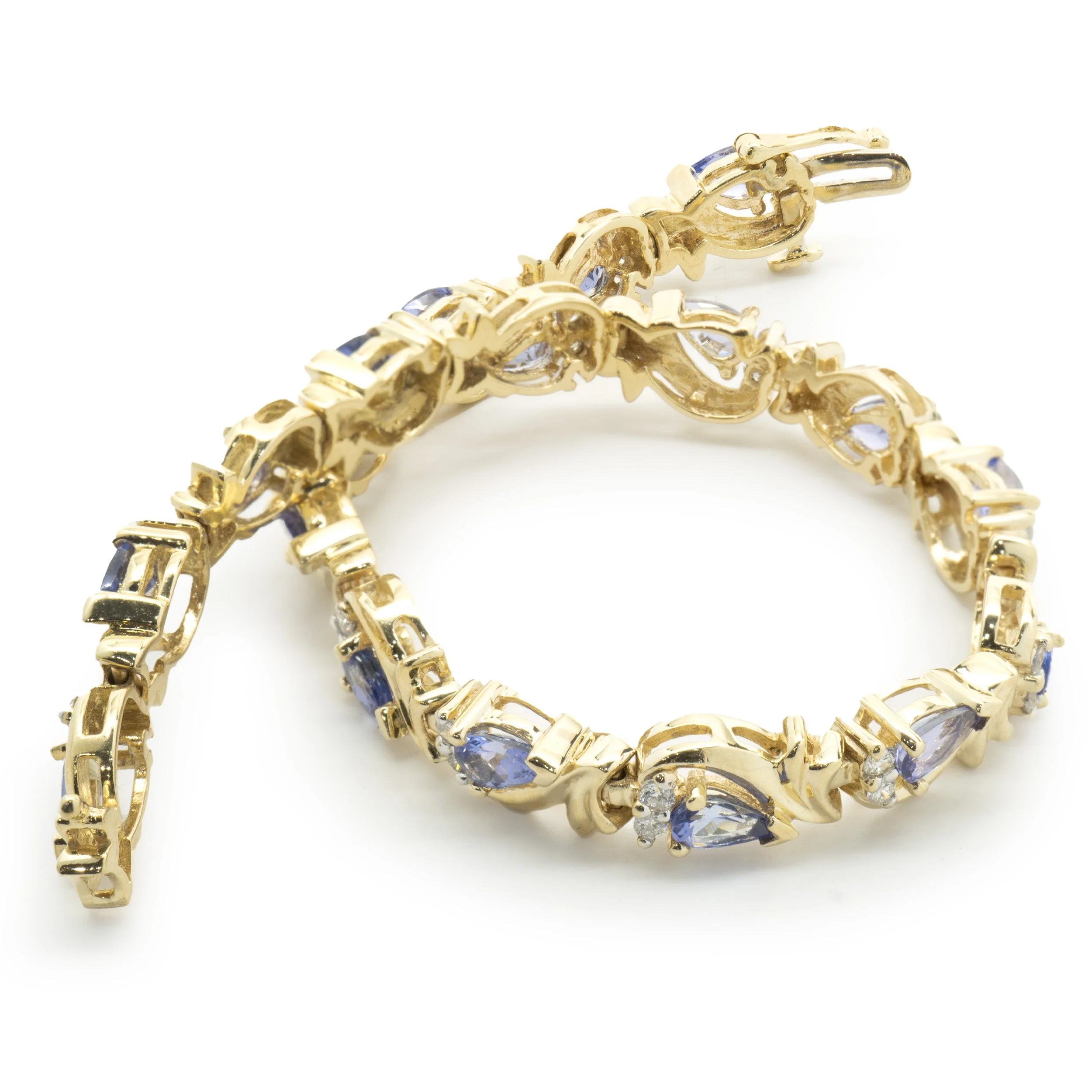 14 Karat Yellow Gold Vintage Tanzanite and Diamond Link Bracelet - Image 3