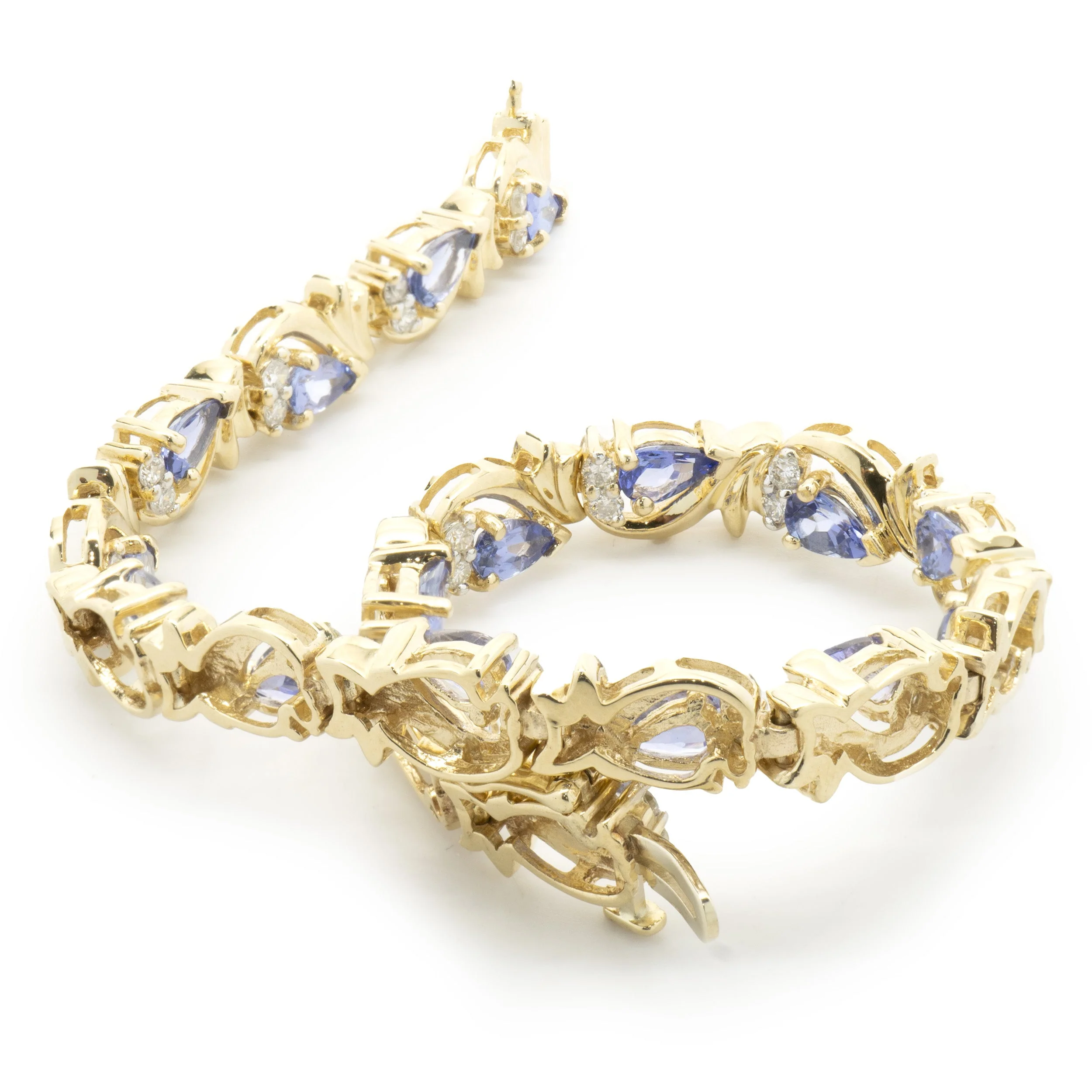 14 Karat Yellow Gold Vintage Tanzanite and Diamond Link Bracelet - Image 4