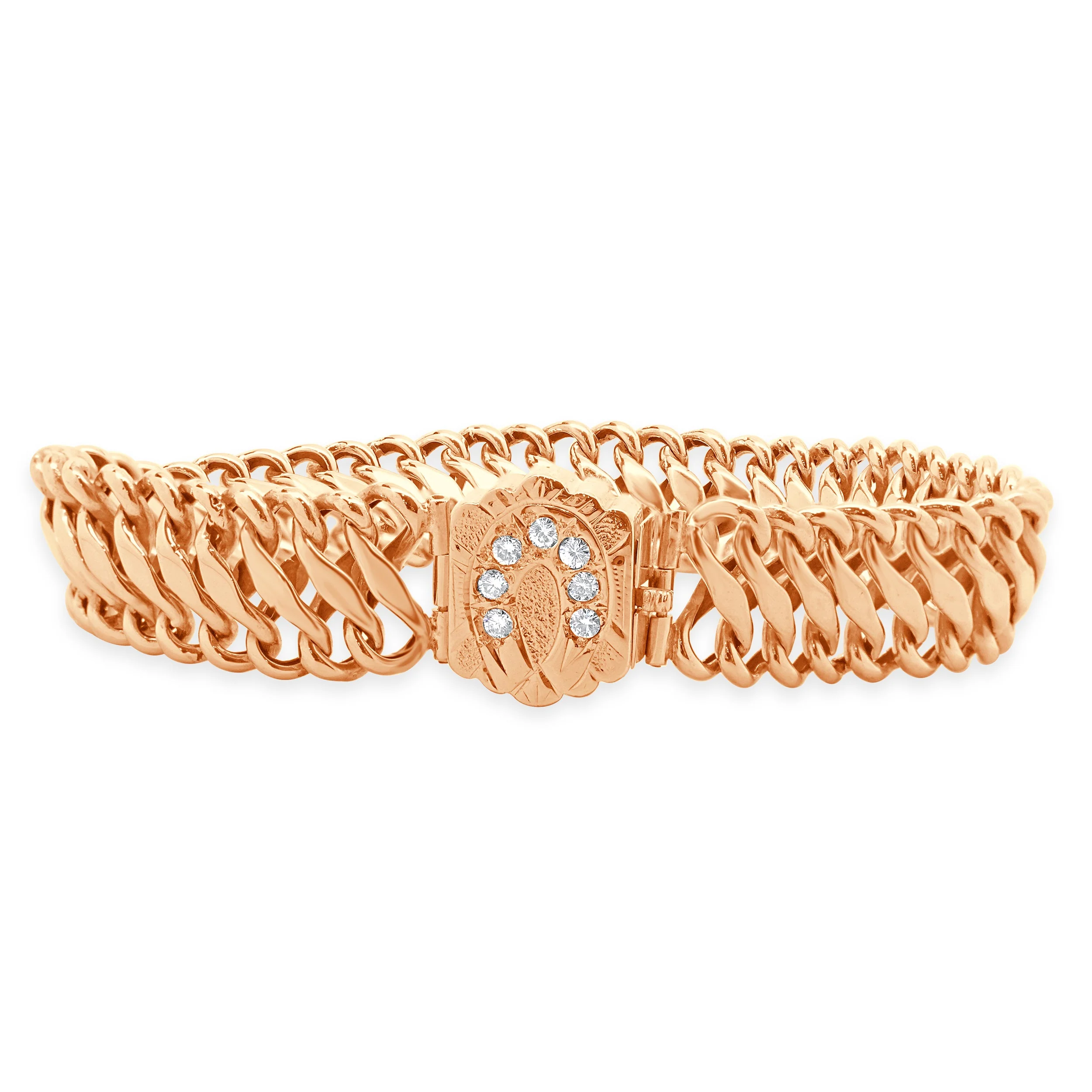 14 Karat Yellow Gold Vintage Victorian Diamond Horseshoe Woven Bracelet