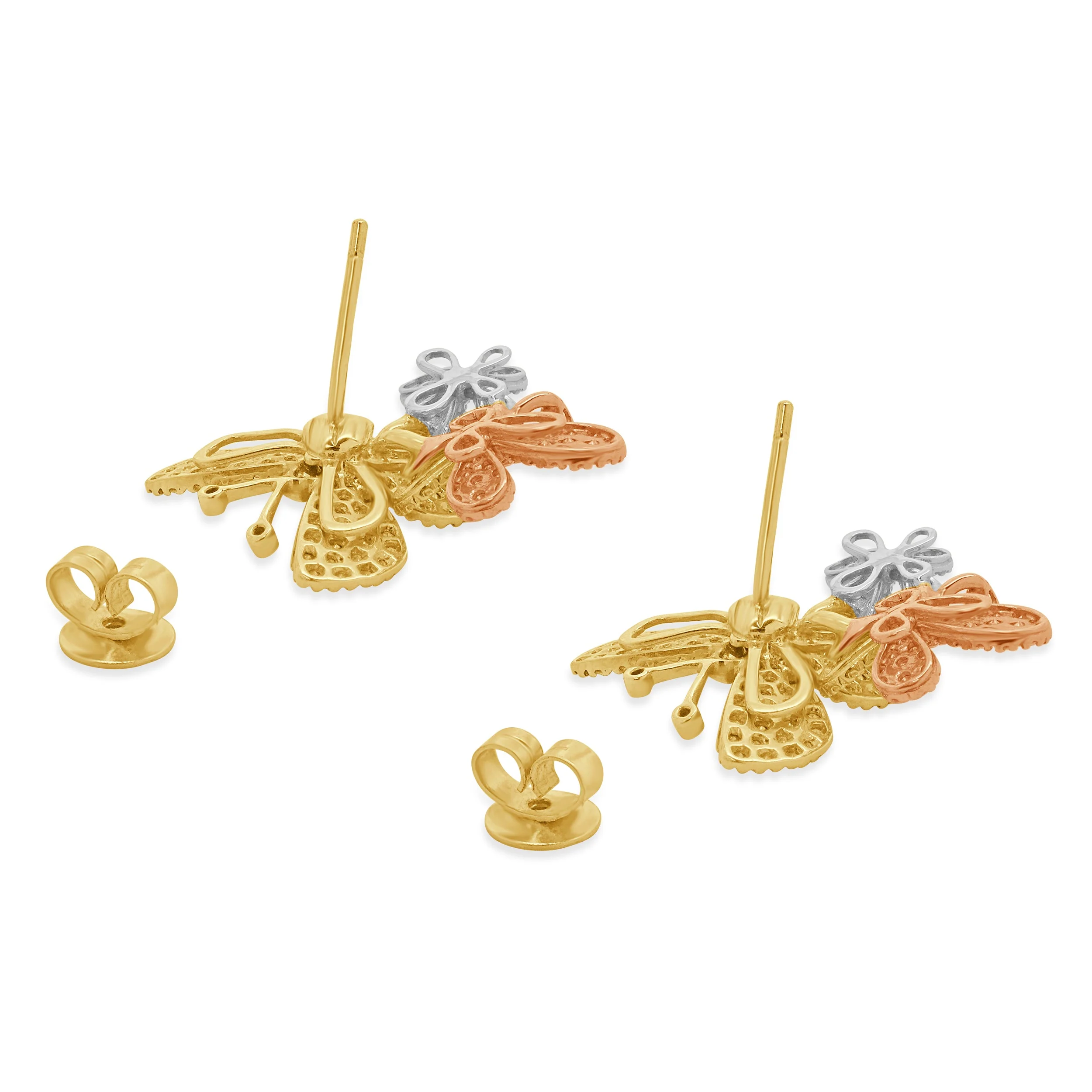 14 Karat Yellow, White, and Rose Gold Pave Diamond Butterfly Flutter Earrings - Image 4