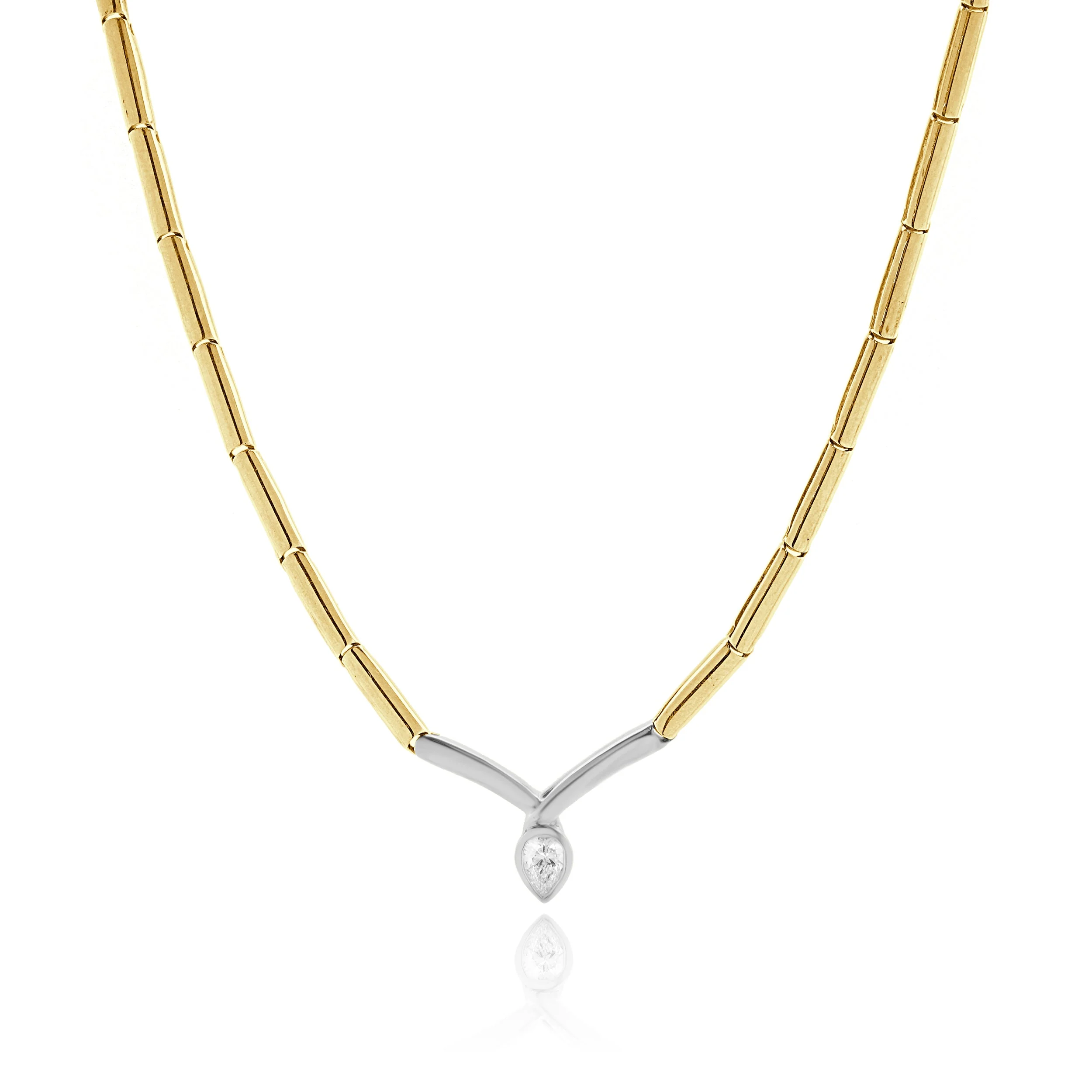 14 Karat Yellow & White Gold Bezel Set Pear Cut Diamond Collar Necklace