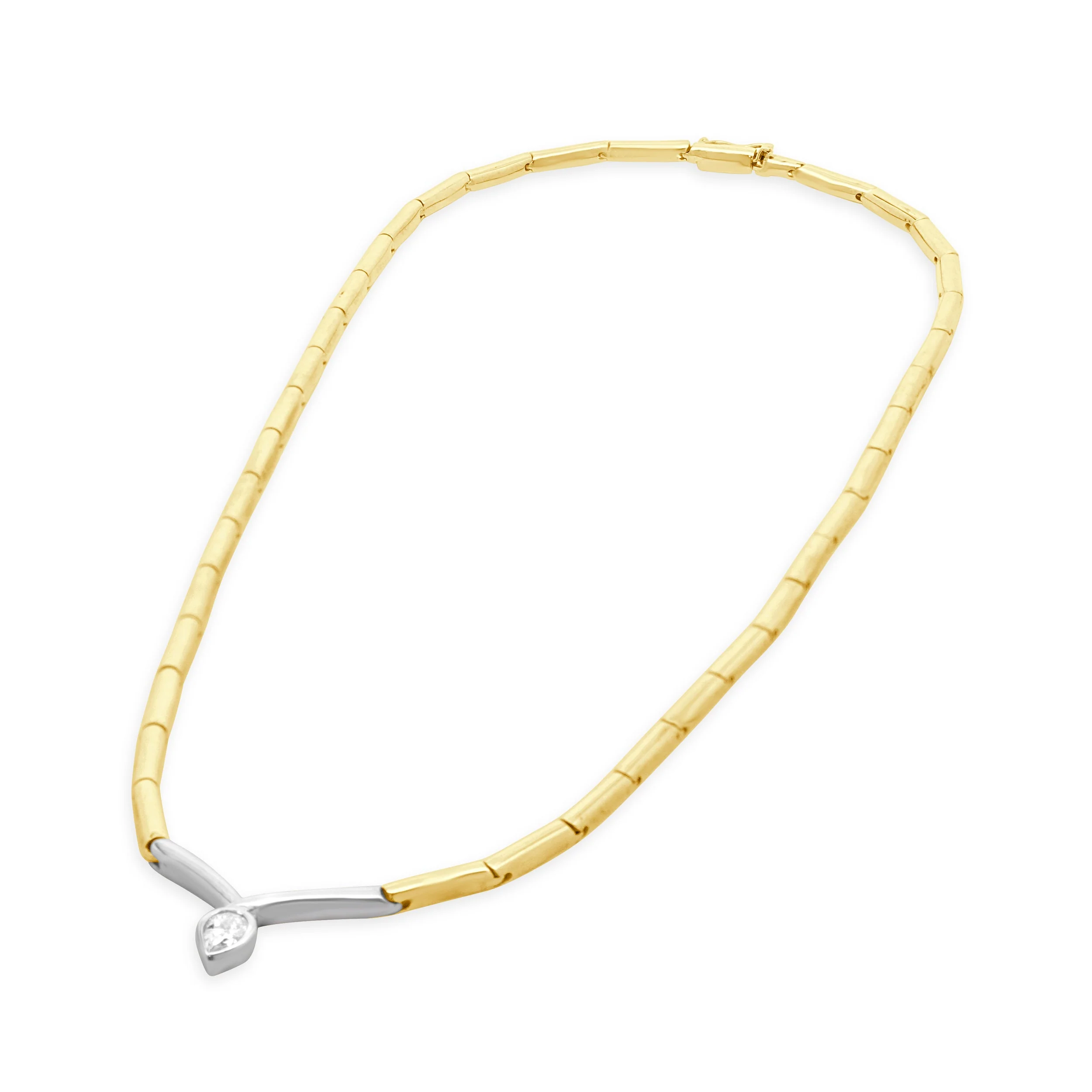 14 Karat Yellow & White Gold Bezel Set Pear Cut Diamond Collar Necklace - Image 2