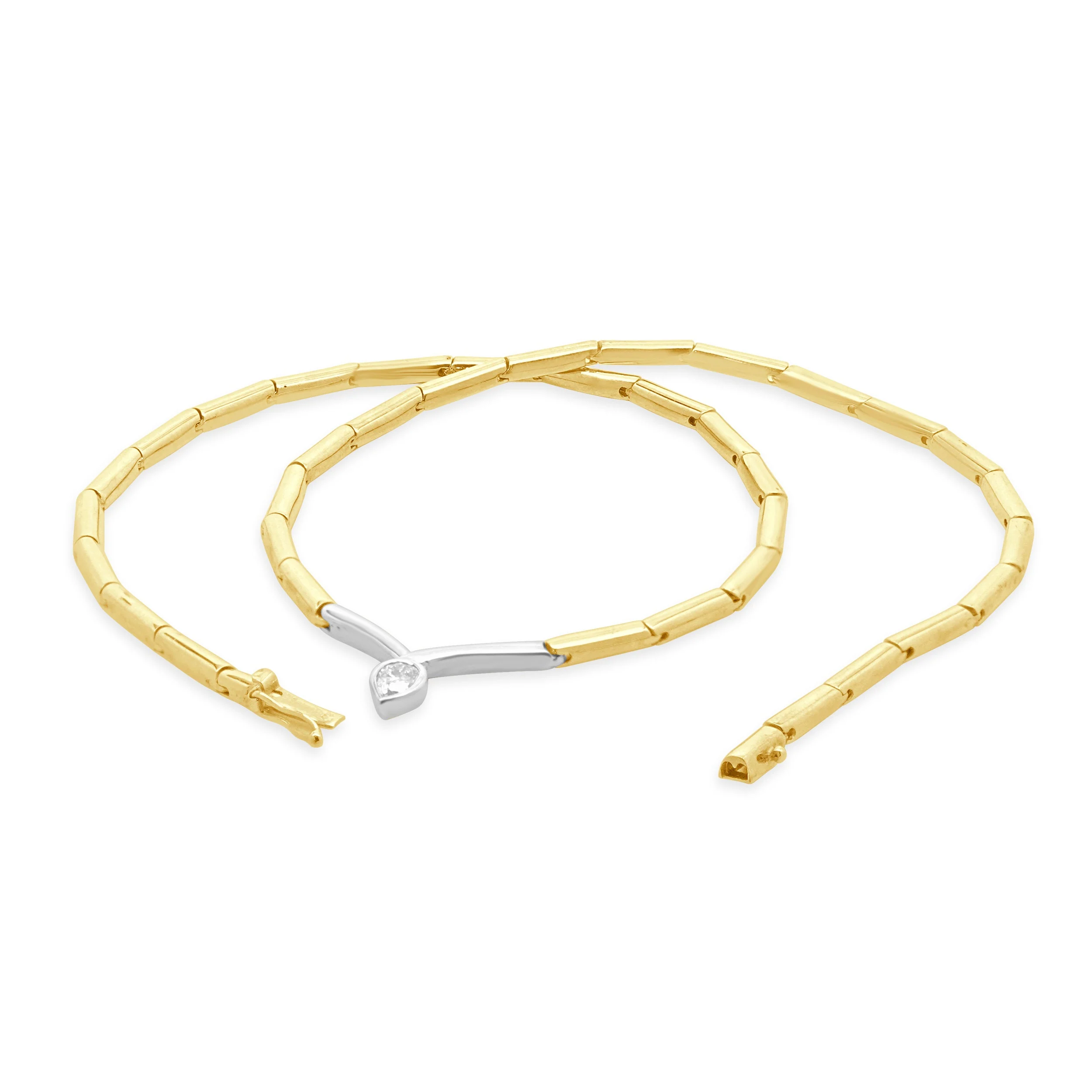 14 Karat Yellow & White Gold Bezel Set Pear Cut Diamond Collar Necklace - Image 3