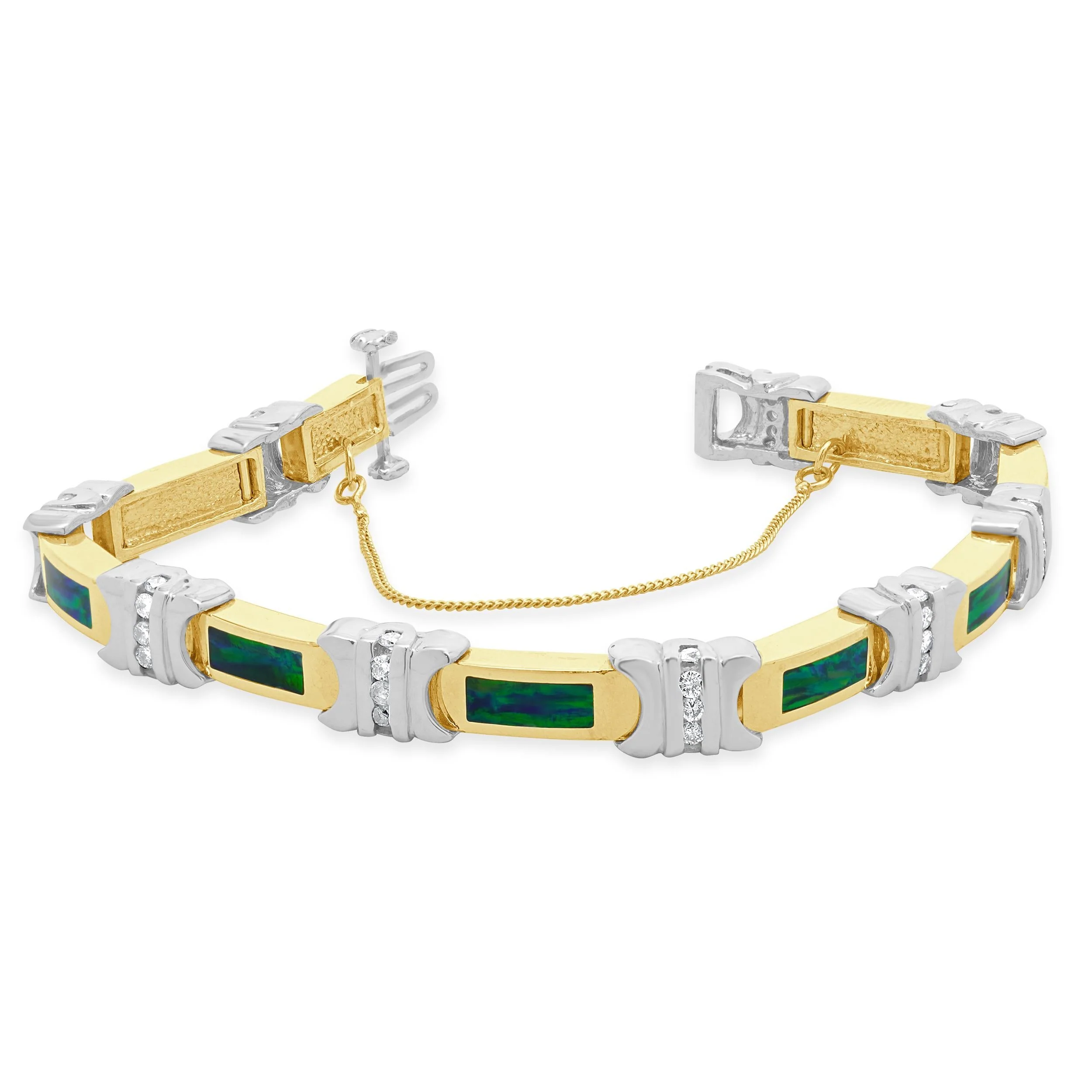 14 Karat Yellow & White Gold Diamond and Opal Inlay Bracelet - Image 2