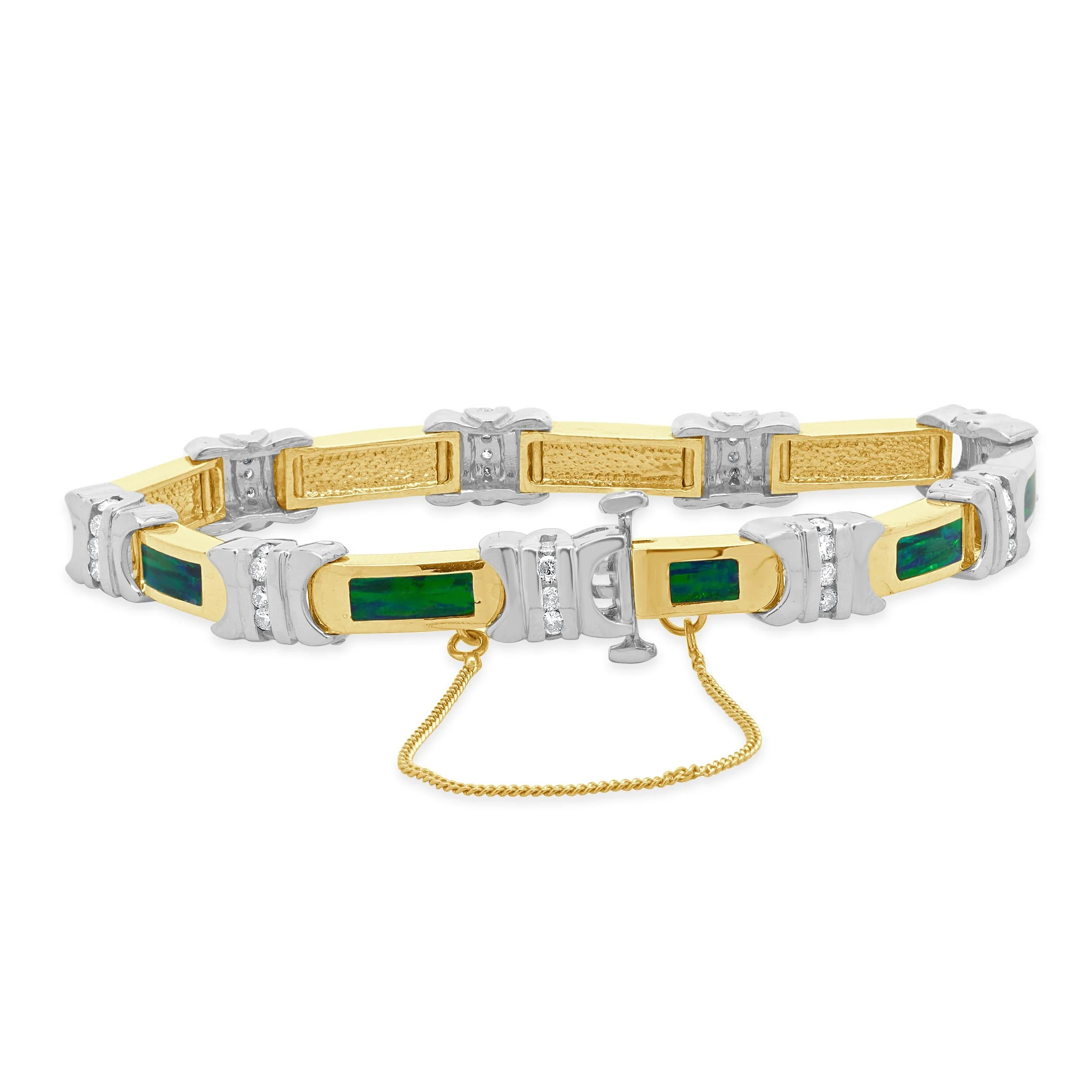 14 Karat Yellow & White Gold Diamond and Opal Inlay Bracelet - Image 4