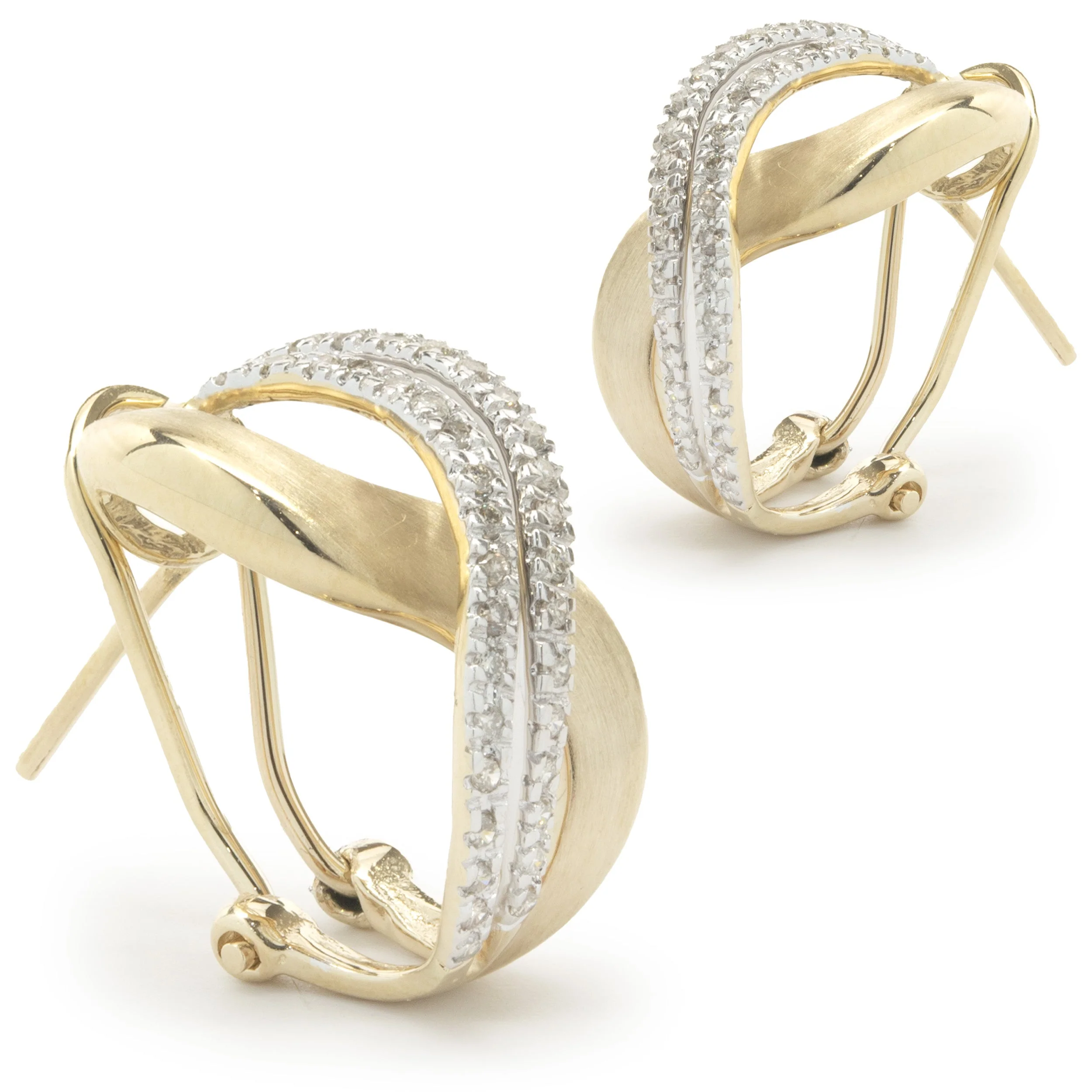 14 Karat Yellow & White Gold Diamond Double S Crossover Earrings - Image 2