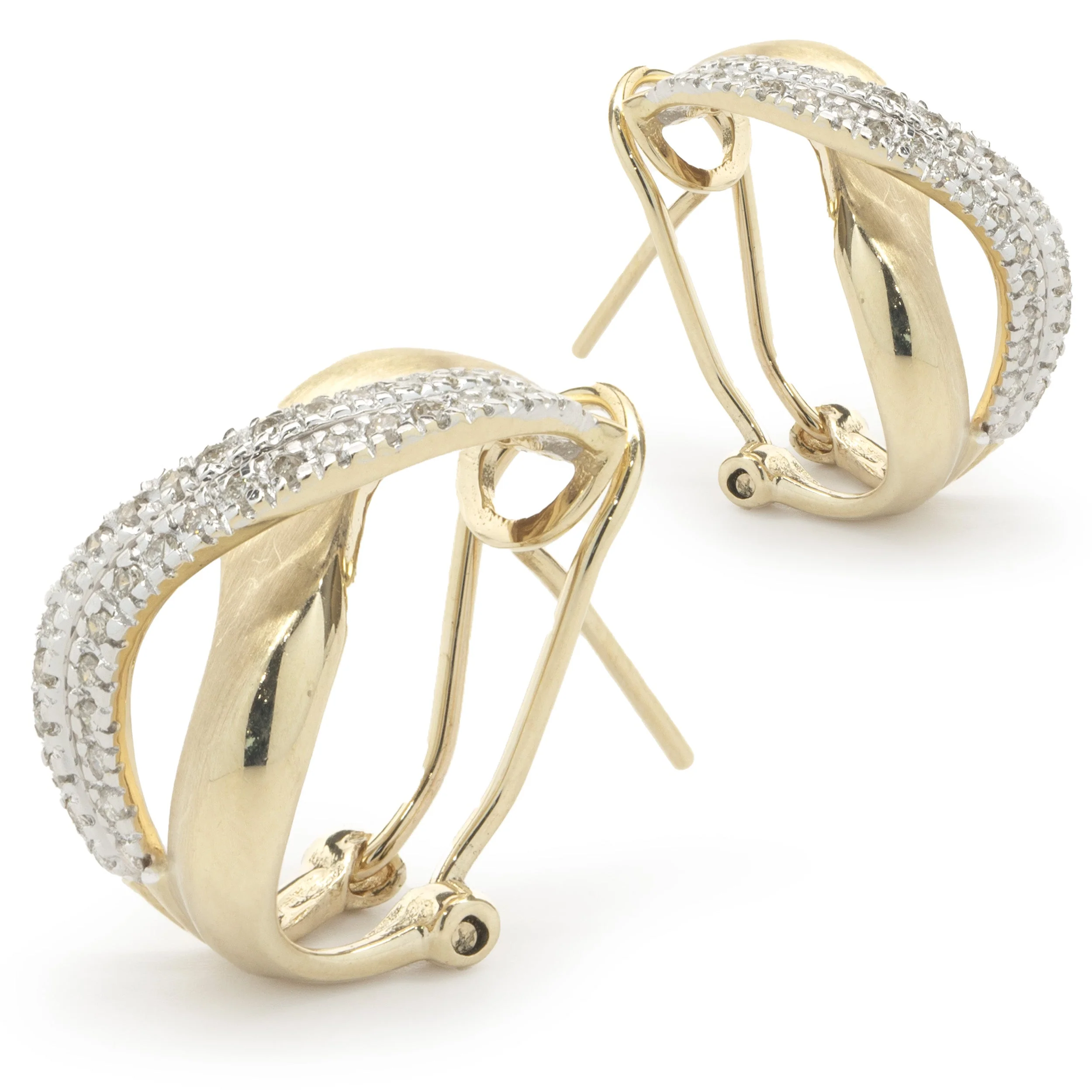 14 Karat Yellow & White Gold Diamond Double S Crossover Earrings - Image 3