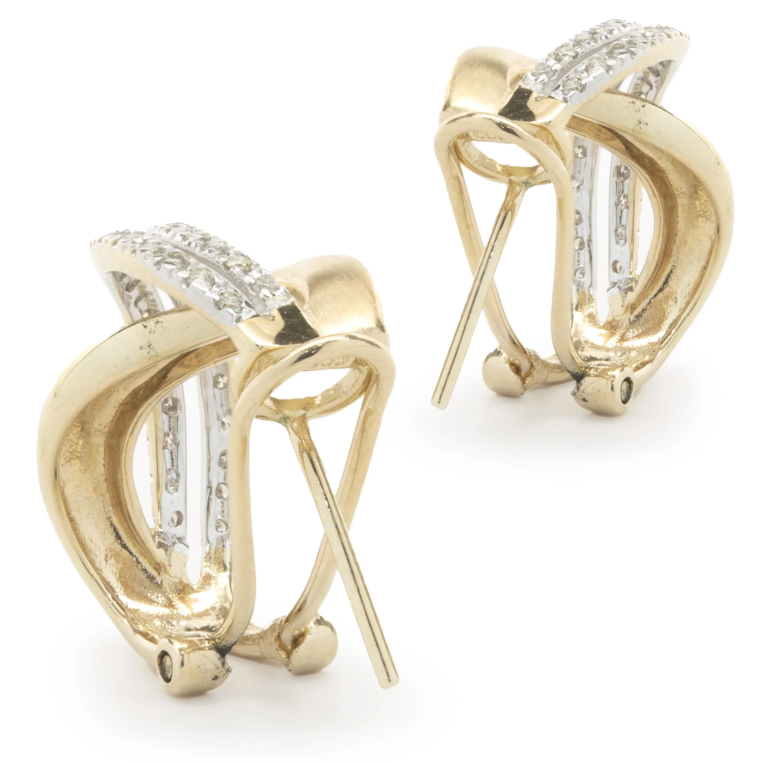 14 Karat Yellow & White Gold Diamond Double S Crossover Earrings - Image 4