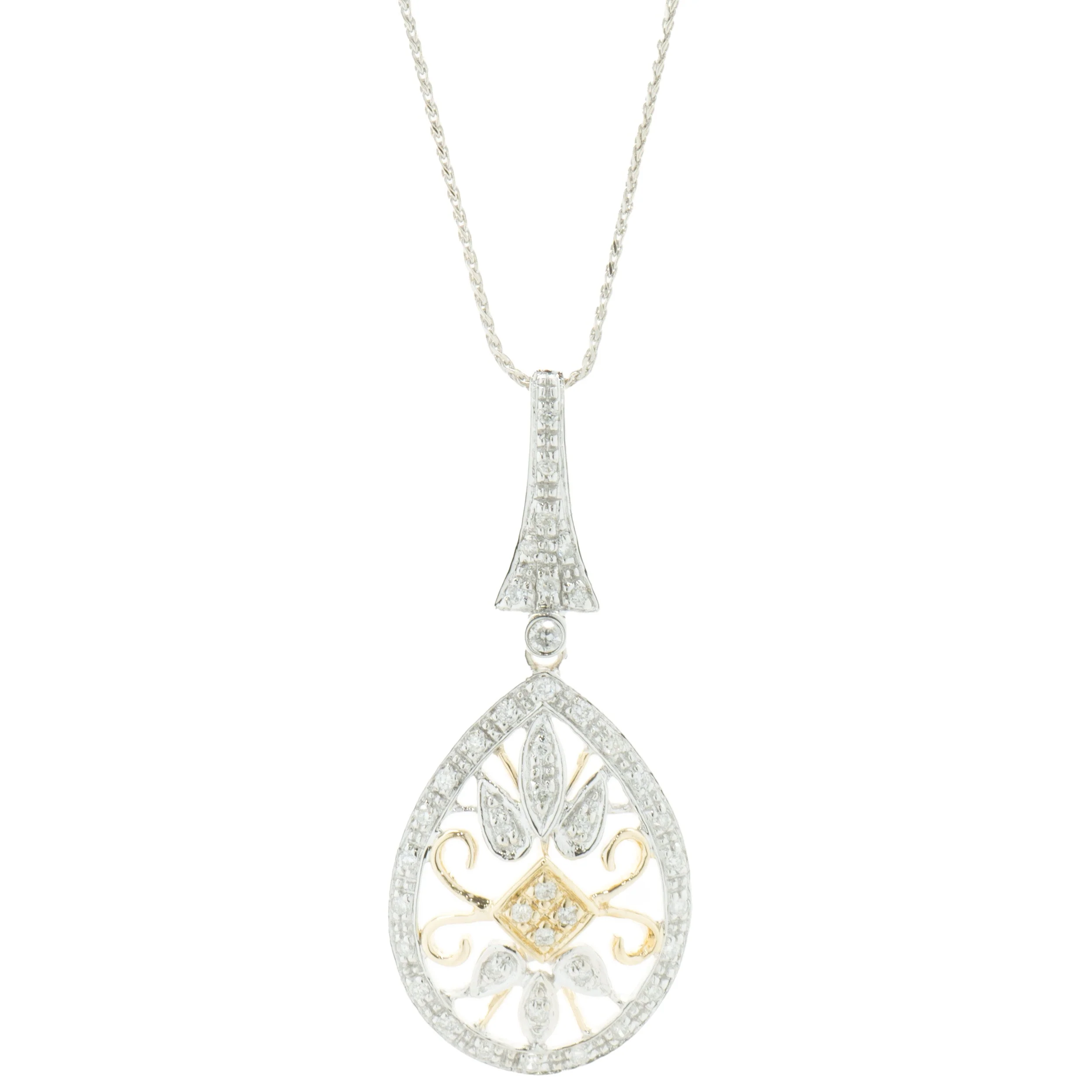 14 Karat Yellow & White Gold Diamond Filigree Necklace
