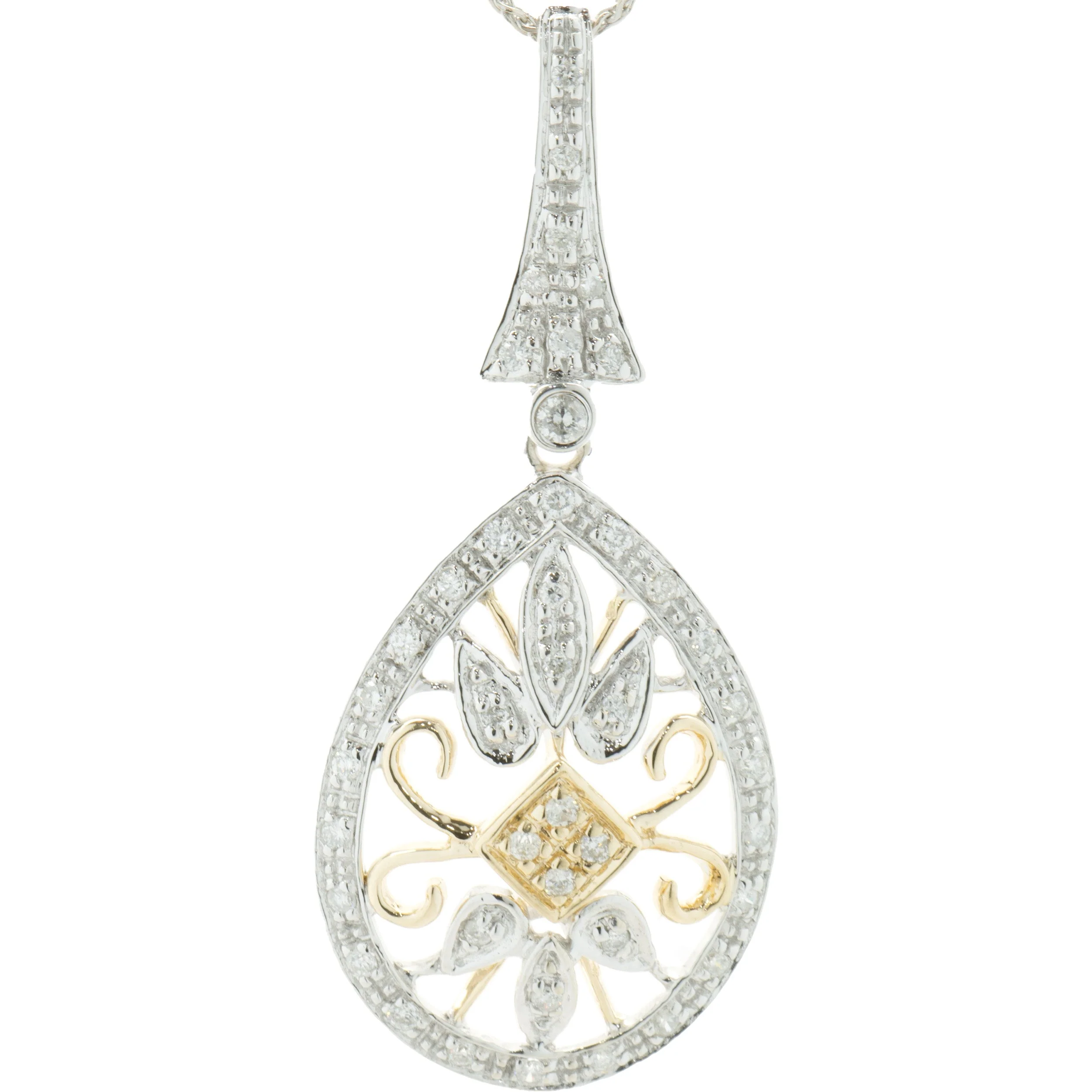 14 Karat Yellow & White Gold Diamond Filigree Necklace - Image 2