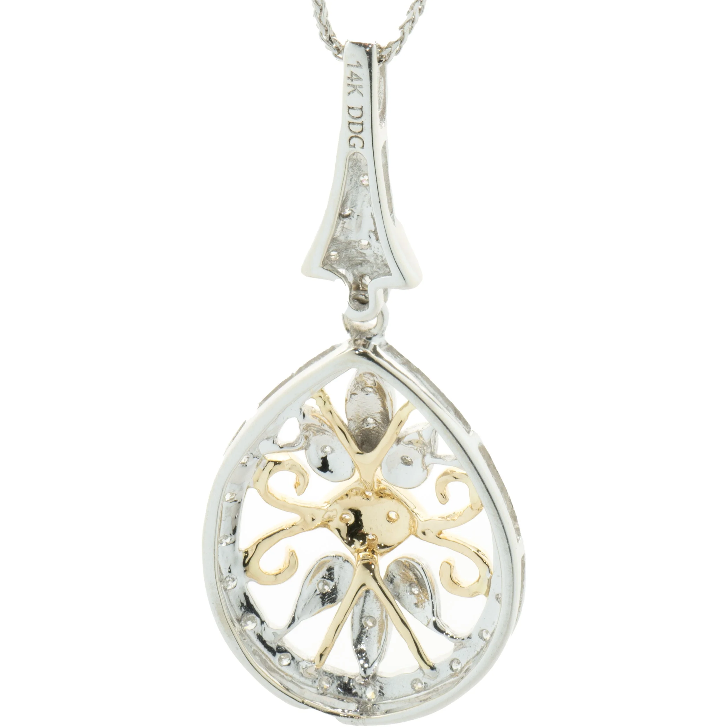 14 Karat Yellow & White Gold Diamond Filigree Necklace - Image 4