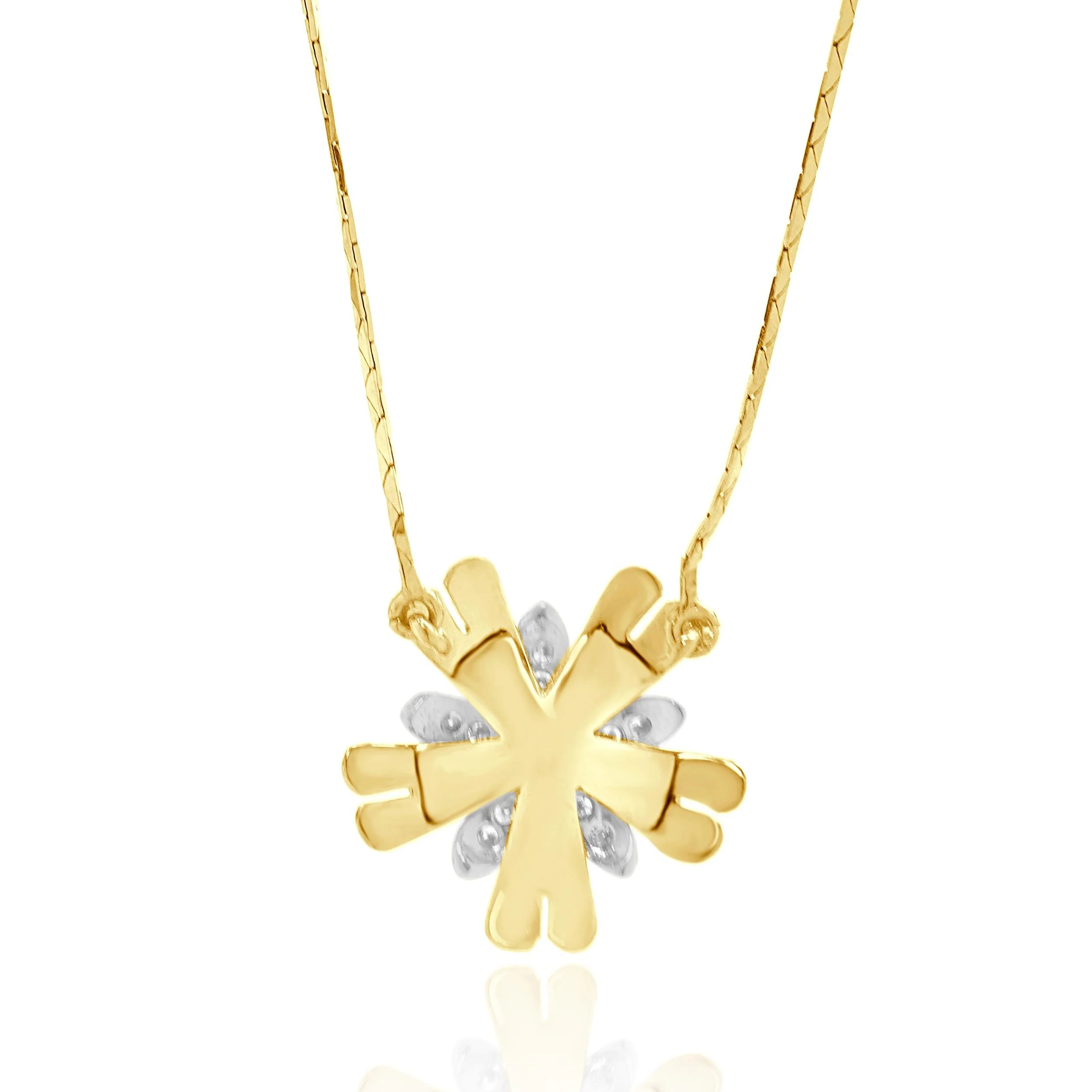 14 Karat Yellow & White Gold Diamond Flower Necklace - Image 2