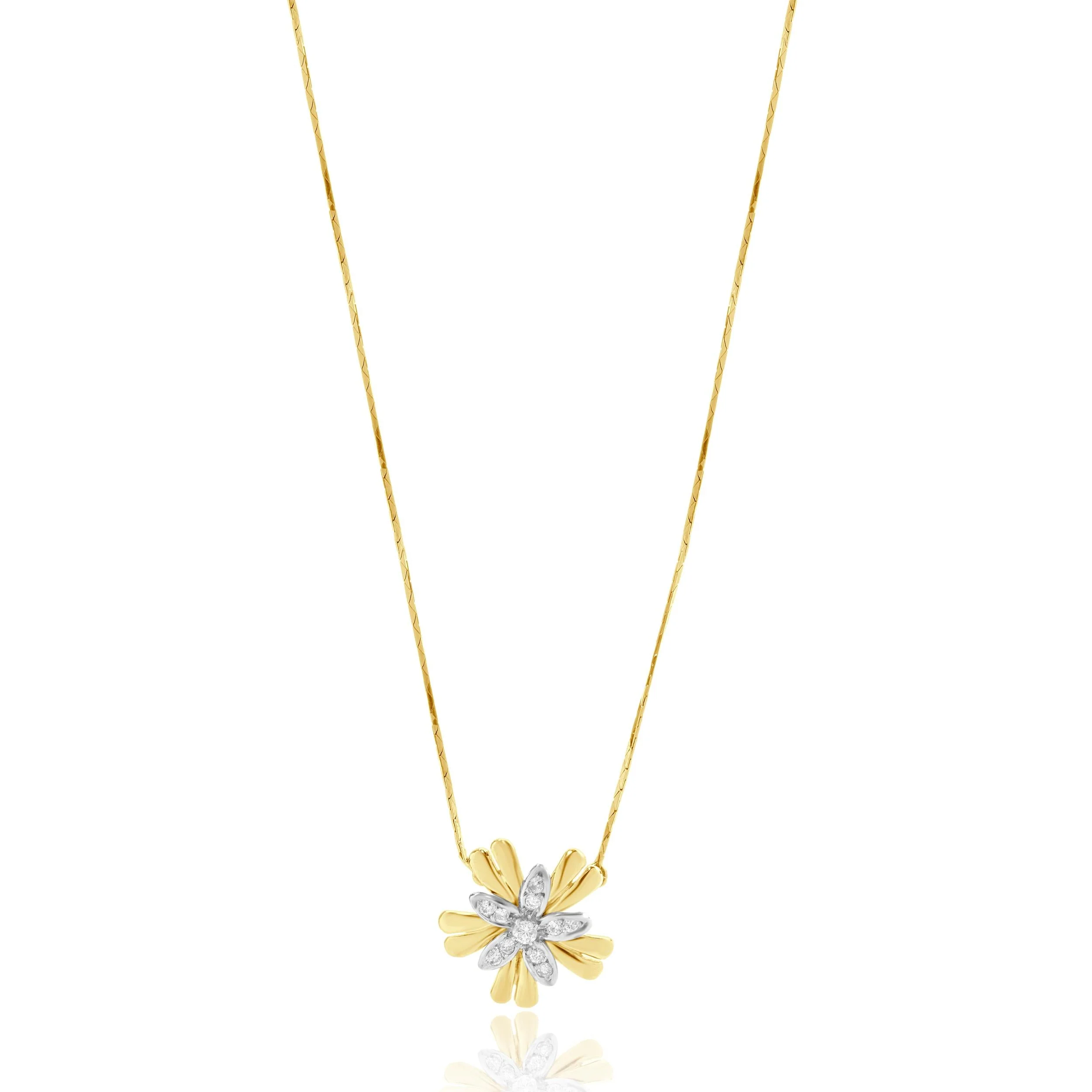 14 Karat Yellow & White Gold Diamond Flower Necklace - Image 3