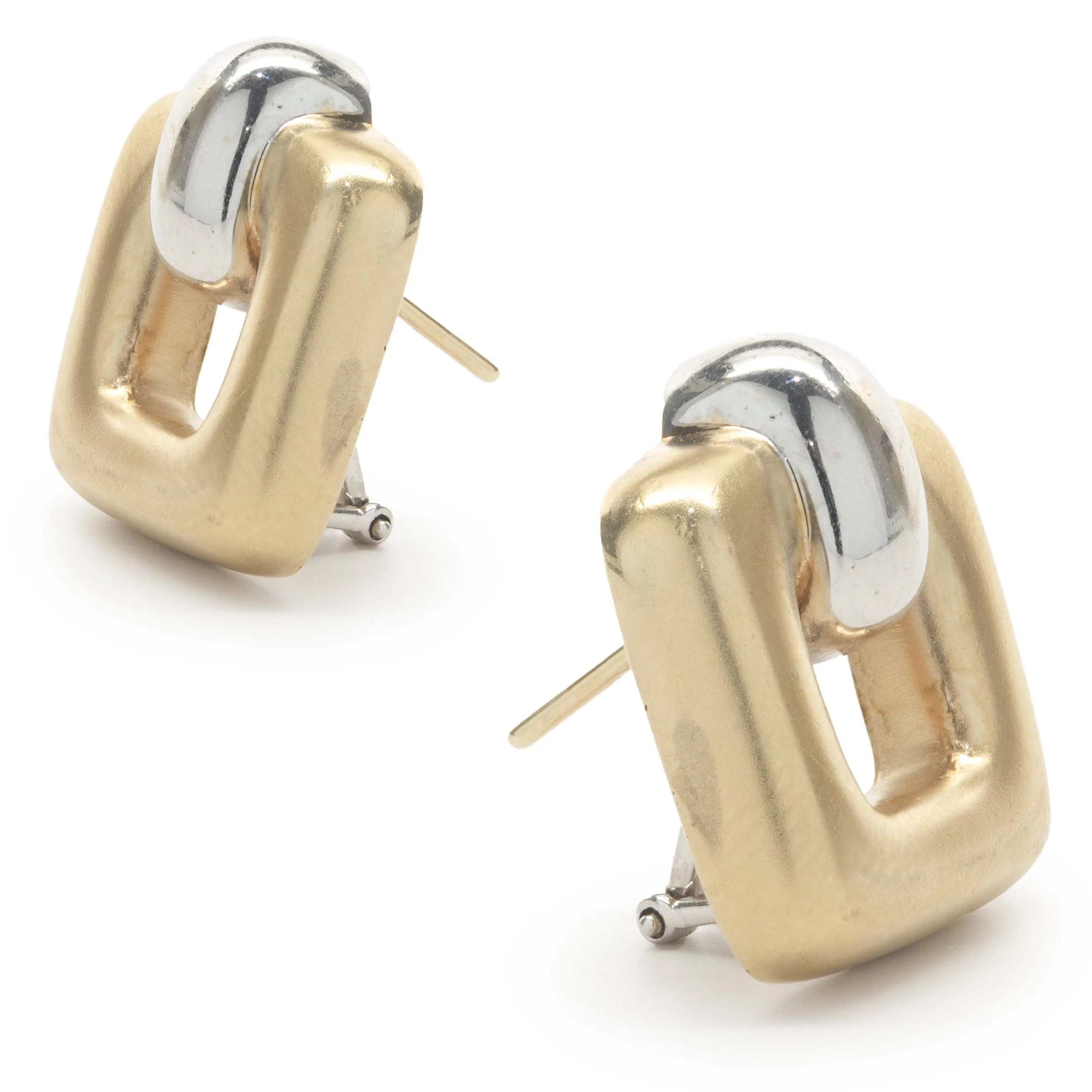 14 Karat Yellow & White Gold Geometric Square Cutout Earrings - Image 2