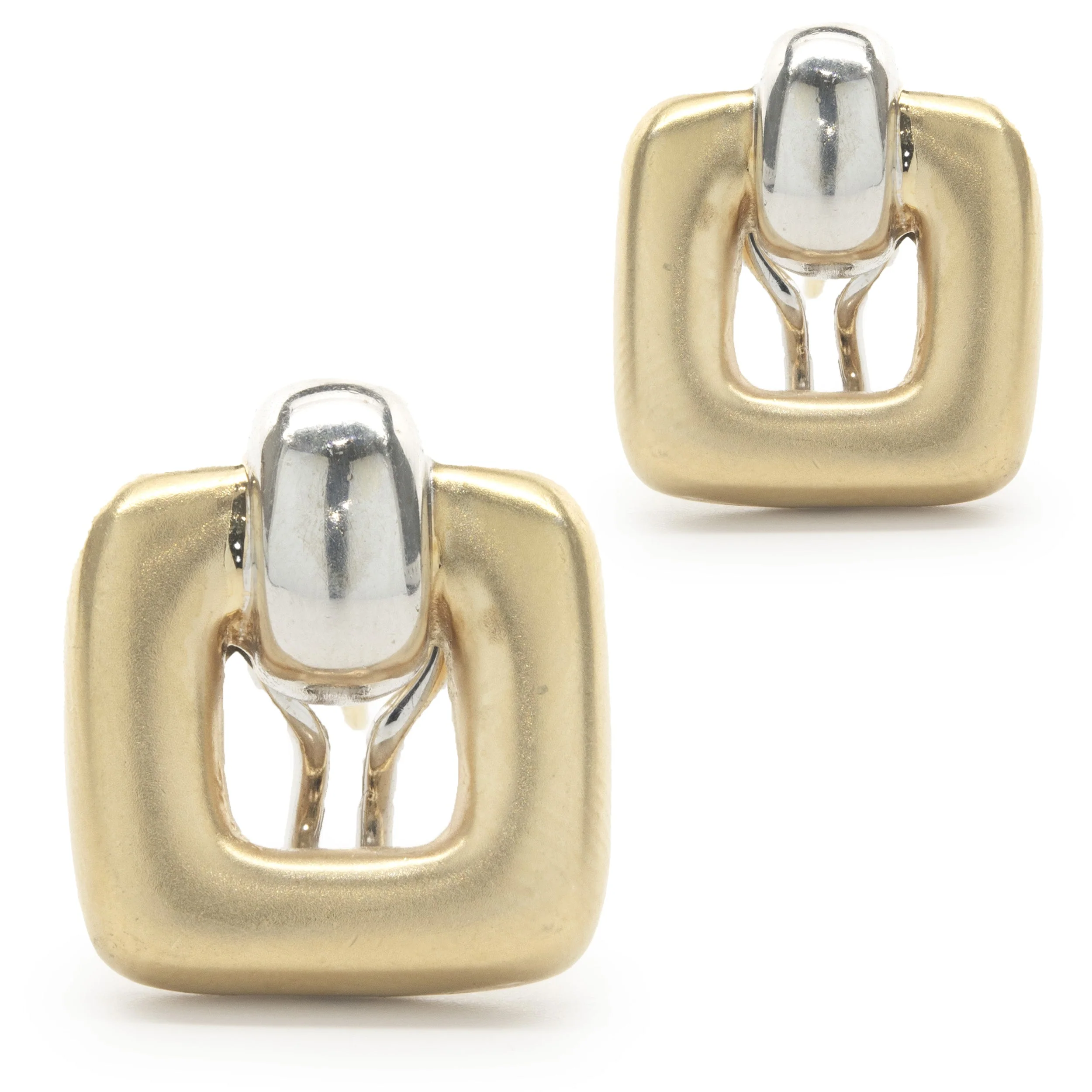 14 Karat Yellow & White Gold Geometric Square Cutout Earrings - Image 3