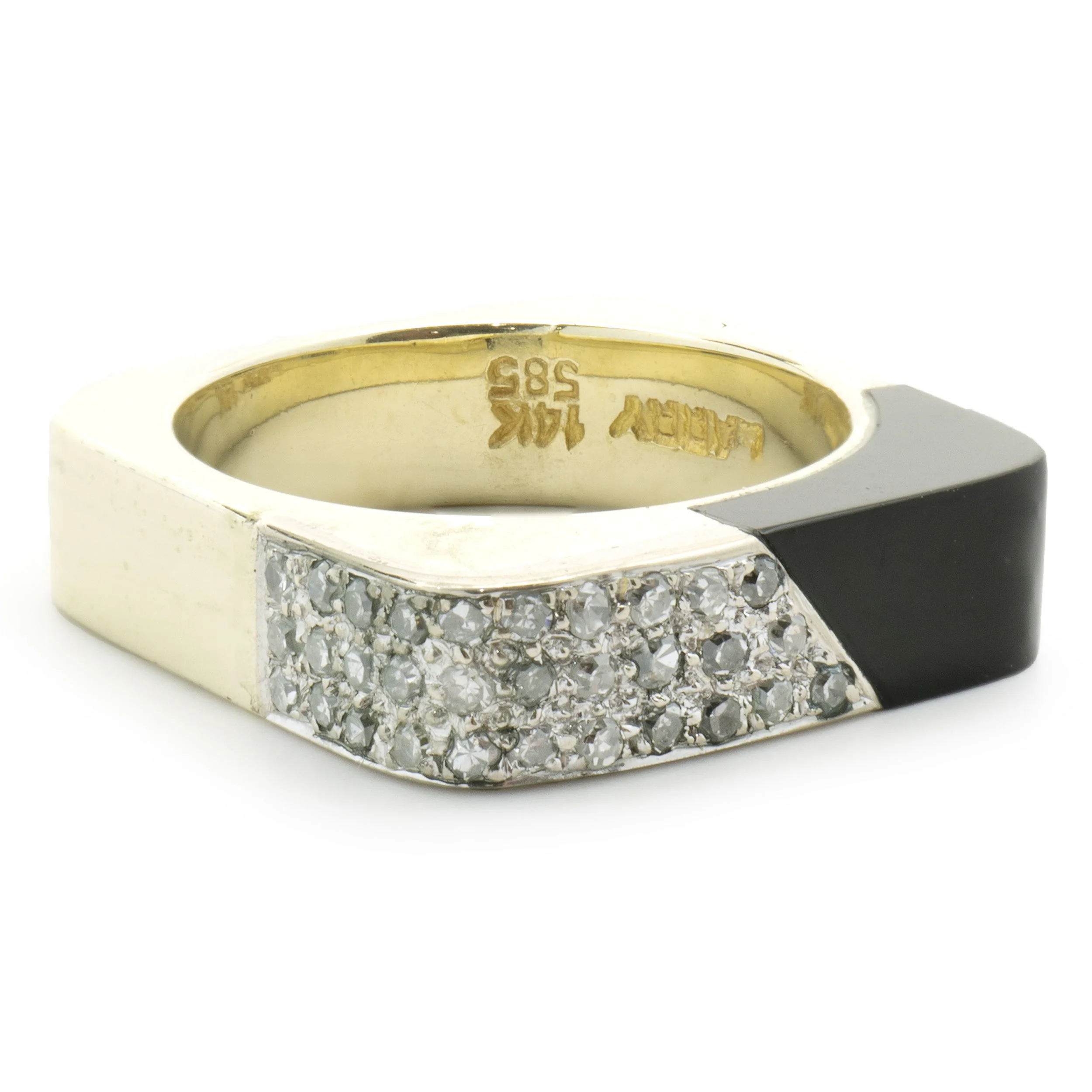 14 Karat Yellow & White Gold Pave Diamond and Black Onyx Box Ring - Image 2