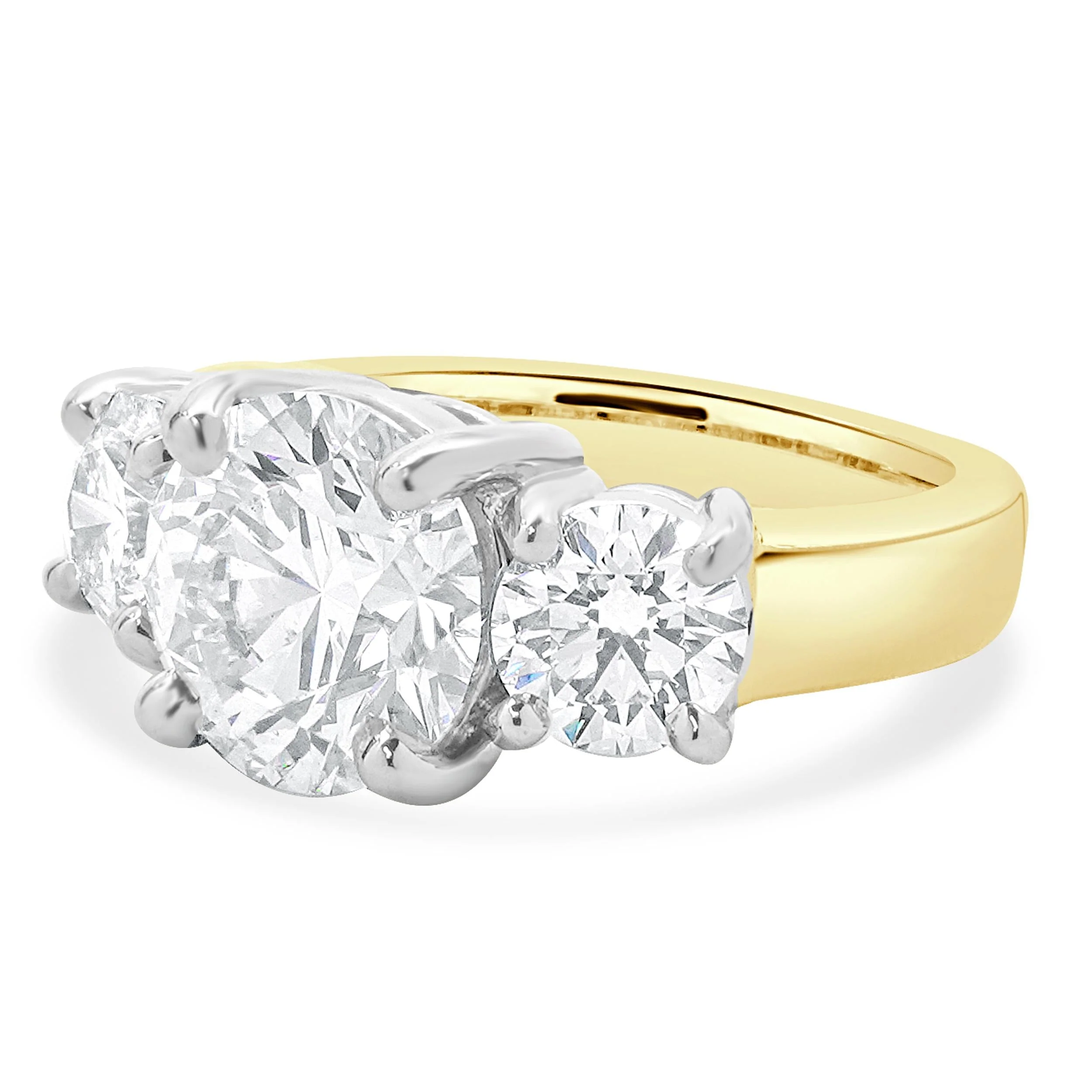 14 Karat Yellow & White Gold Round Brilliant Cut Three Diamond Engagement Ring - Image 2