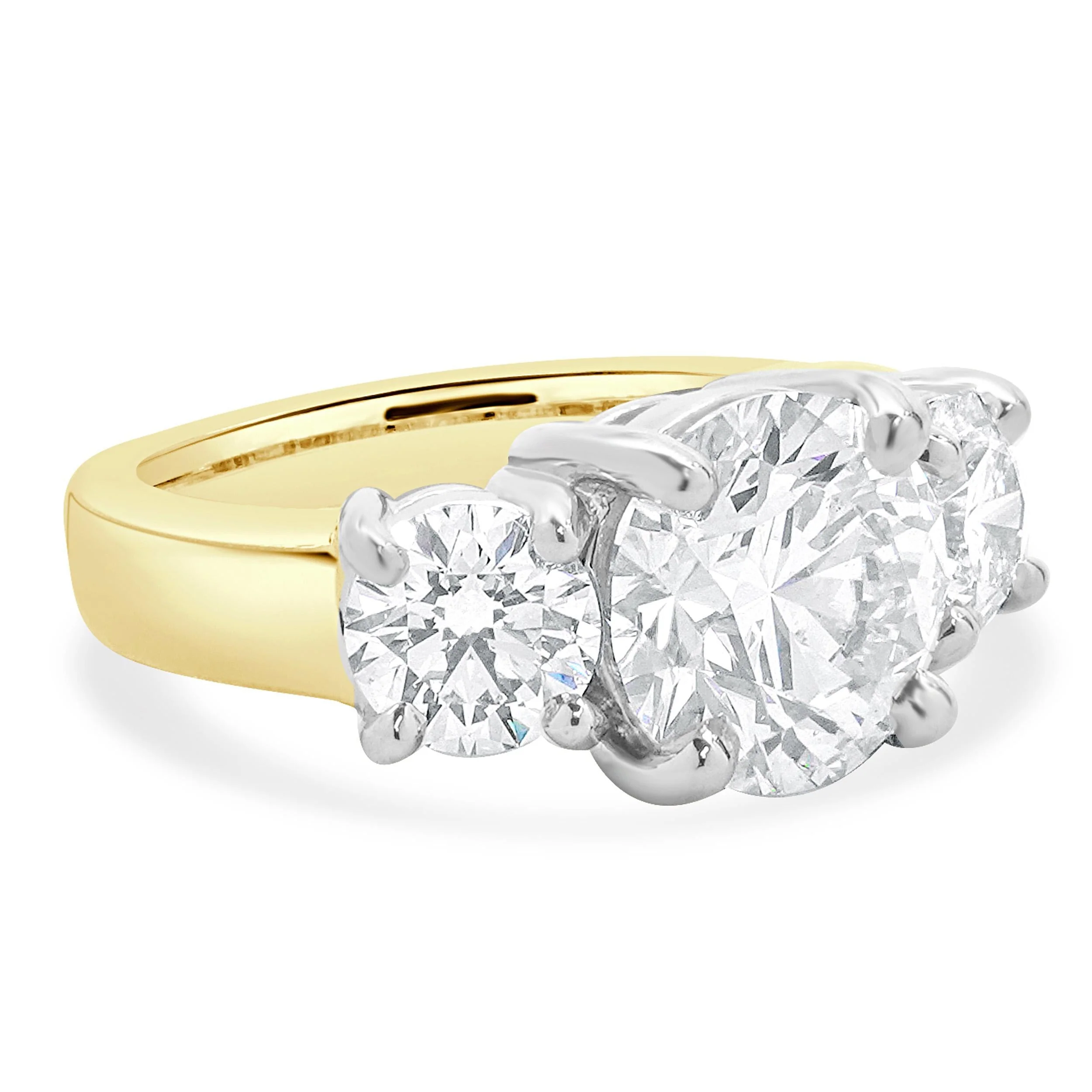 14 Karat Yellow & White Gold Round Brilliant Cut Three Diamond Engagement Ring - Image 3