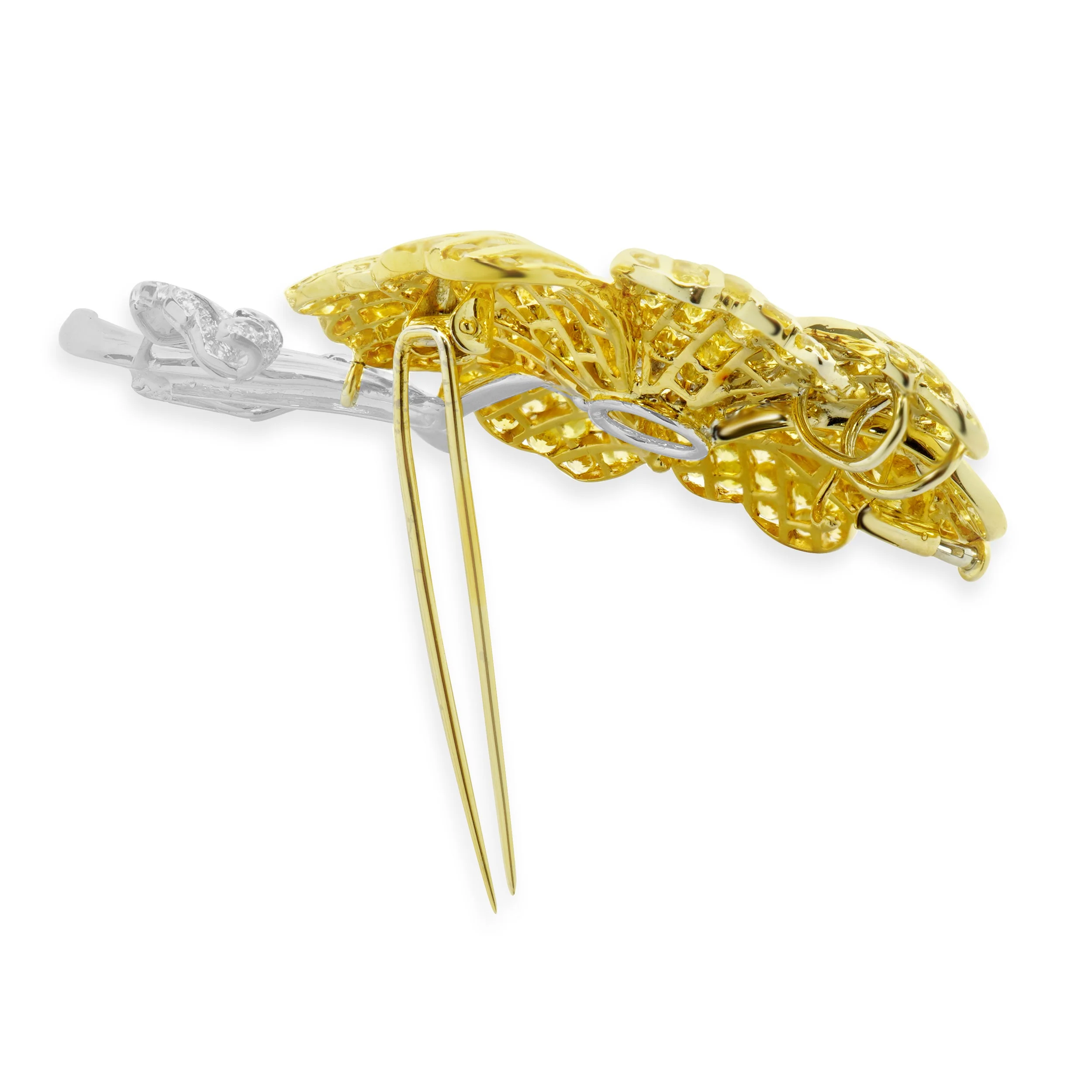 14 Karat Yellow & White Gold Yellow Sapphire and Diamond Flower Pin - Image 4