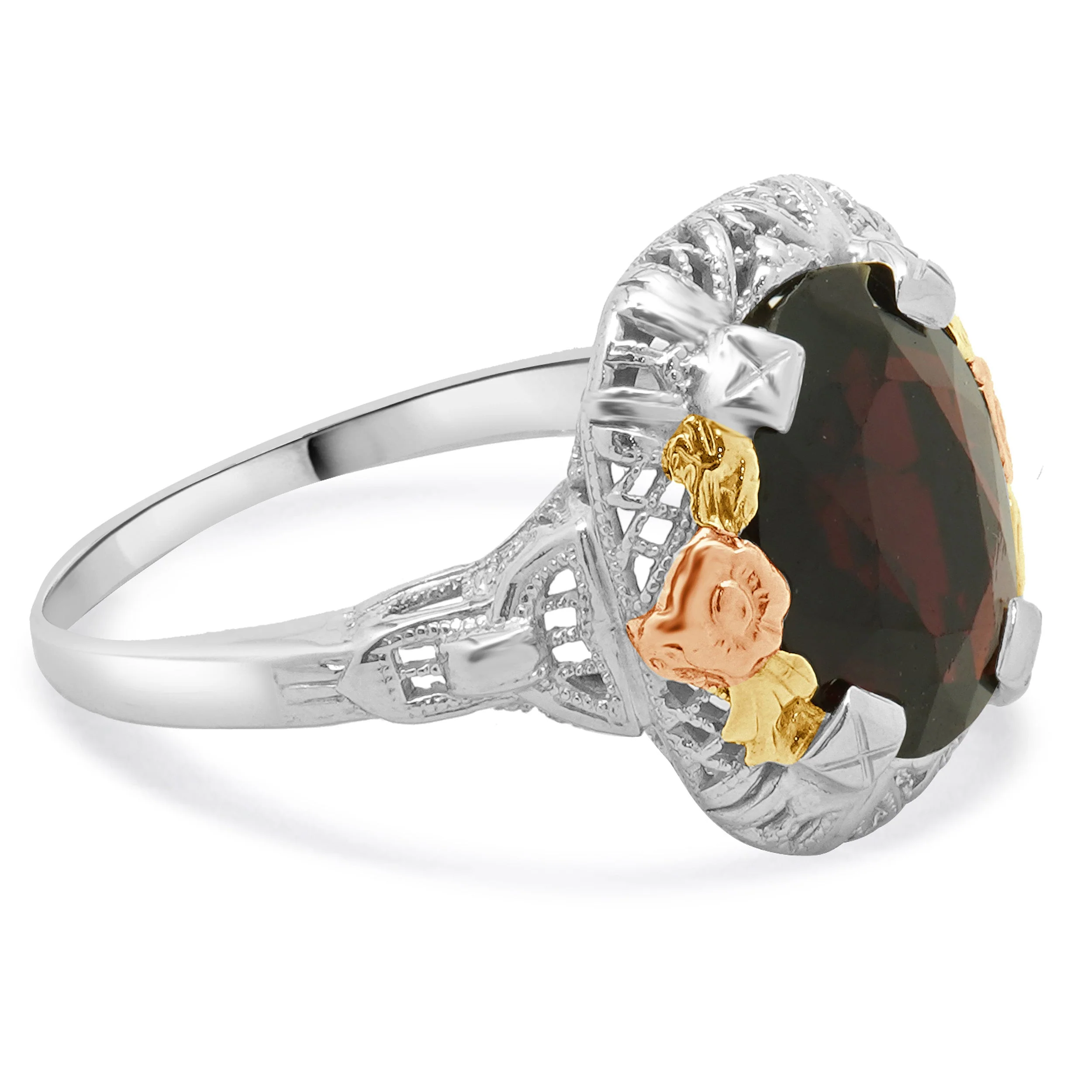 14 Karat Yellow, White & Rose Gold Vintage Garnet Ring - Image 4