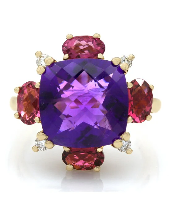 14K Amethyst, Pink Tourmaline and Diamond Fashion Ring - Image 2