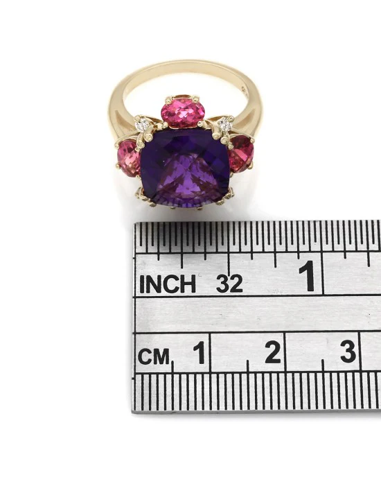 14K Amethyst, Pink Tourmaline and Diamond Fashion Ring - Image 3