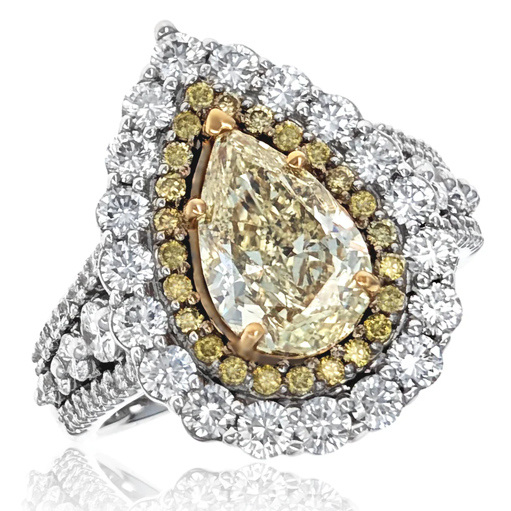 14K Gold Two-Tone Pear-Shaped Diamond Double Halo Engagement Ring