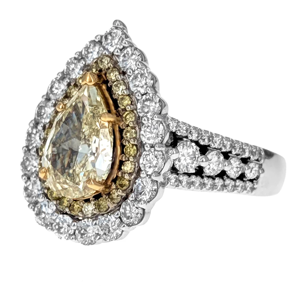 14K Gold Two-Tone Pear-Shaped Diamond Double Halo Engagement Ring - Image 2