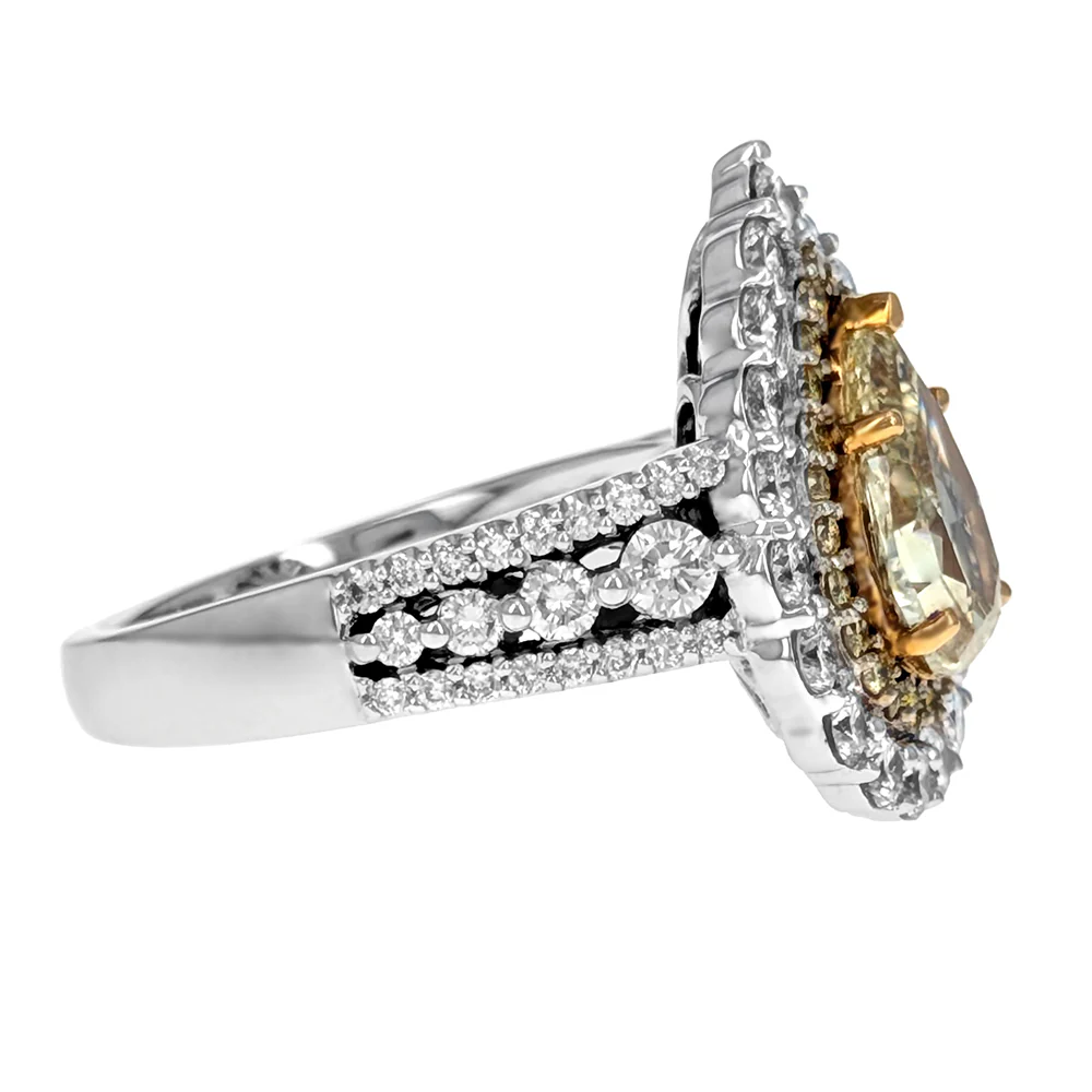 14K Gold Two-Tone Pear-Shaped Diamond Double Halo Engagement Ring - Image 3