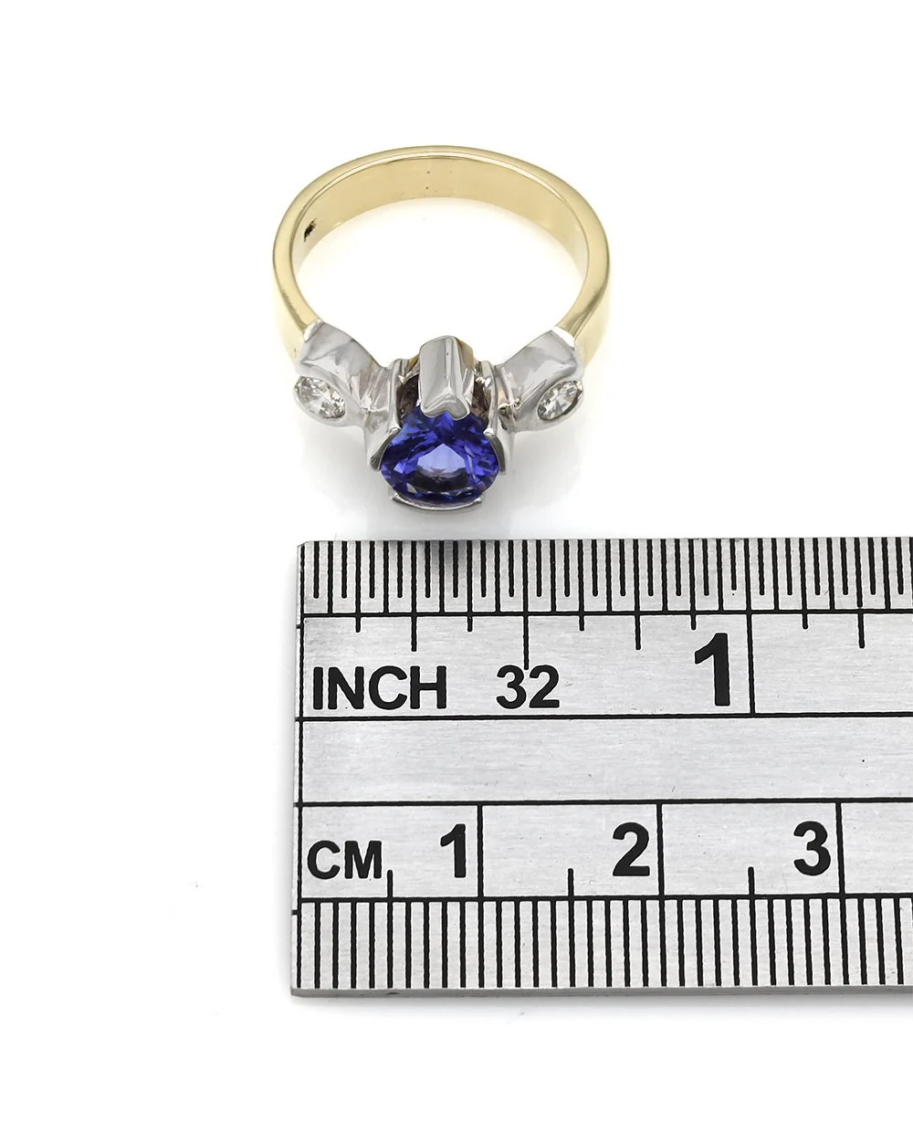 14K Pear Tanzanite and Diamond Ring - Image 3