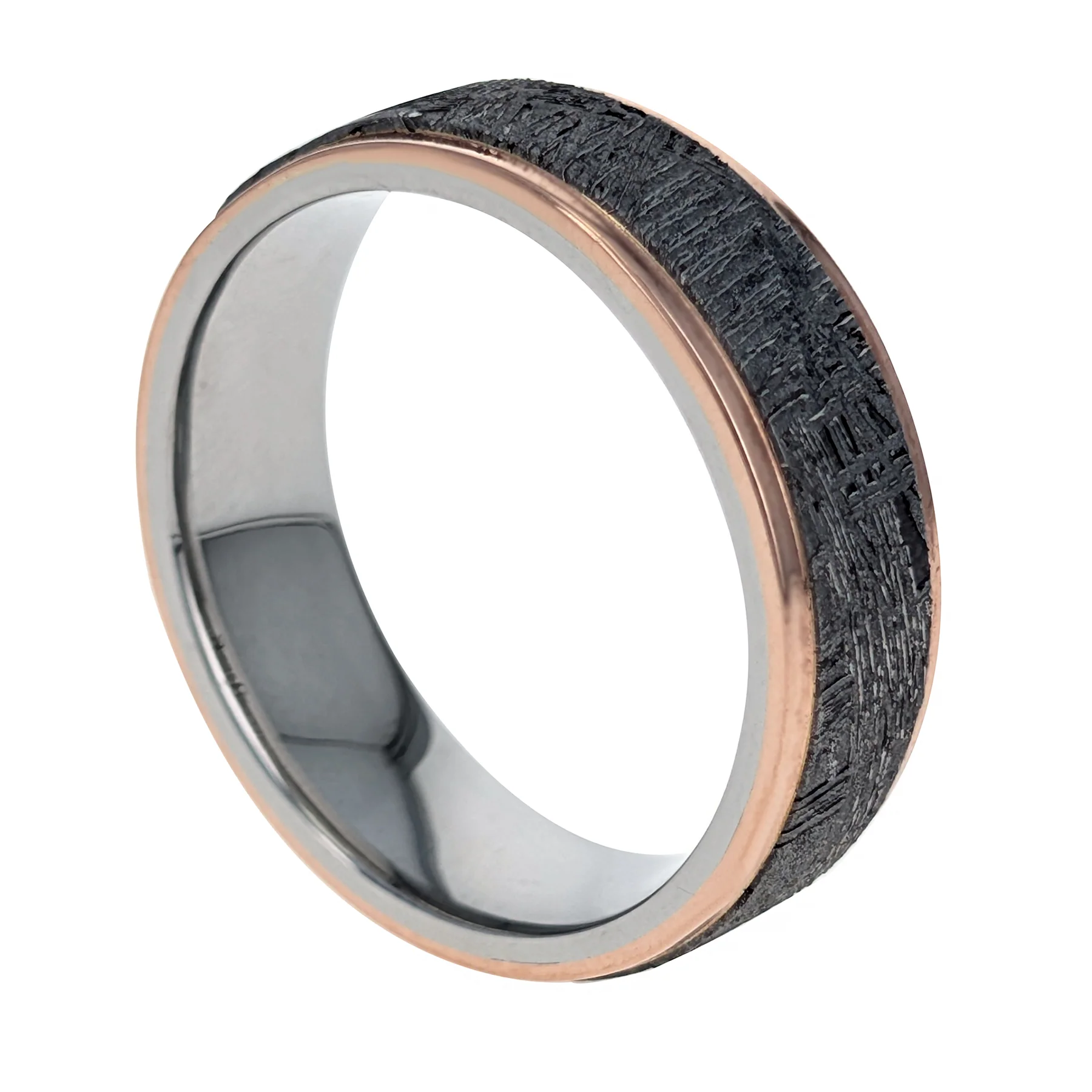 14K Rose Gold & Cobalt Meteorite Inlay Men’s Wedding Band - Image 2