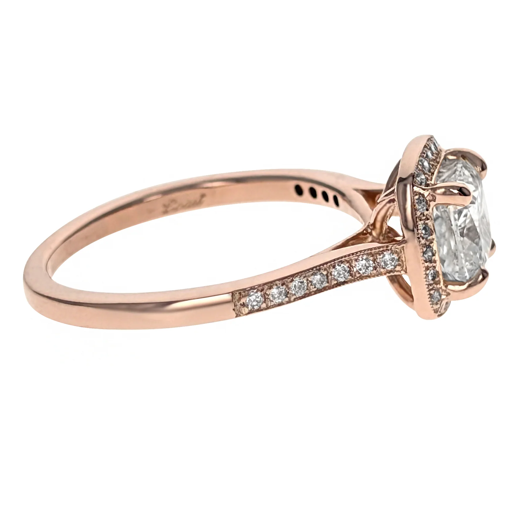 14K Rose Gold Cushion Cut Diamond Halo Engagement Ring - Image 2