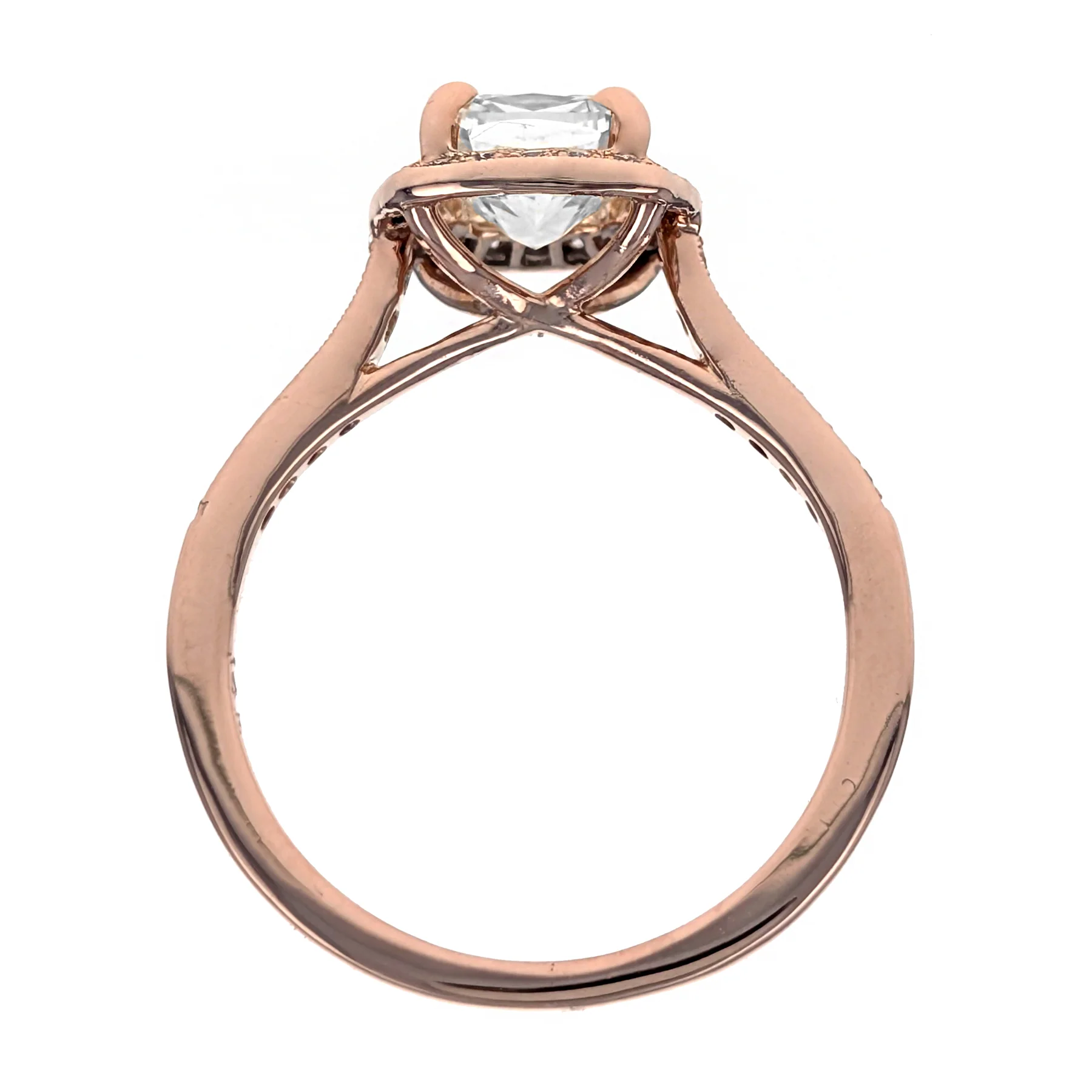 14K Rose Gold Cushion Cut Diamond Halo Engagement Ring - Image 3