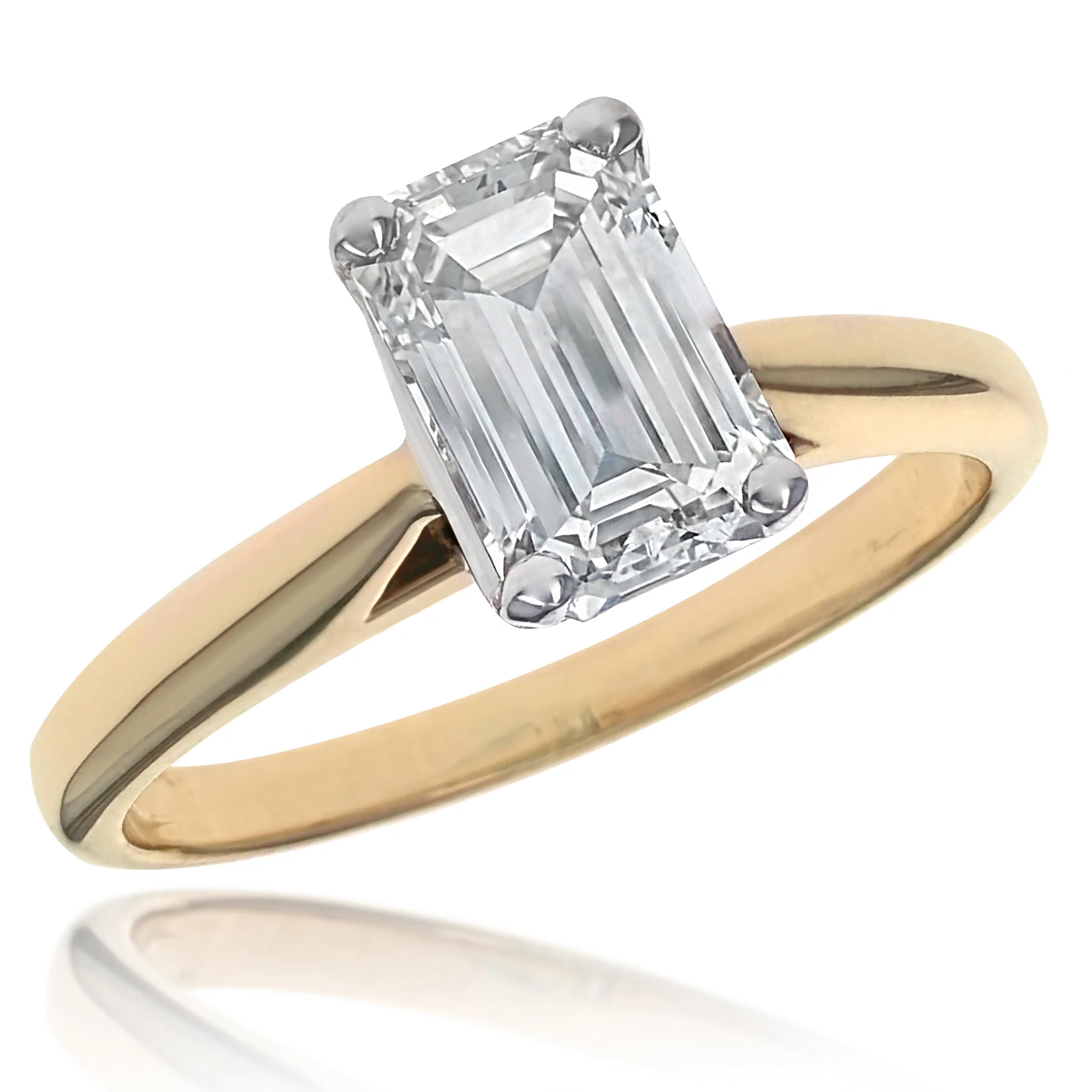 14K Two-Tone Emerald Cut Diamond Solitaire Engagement Ring