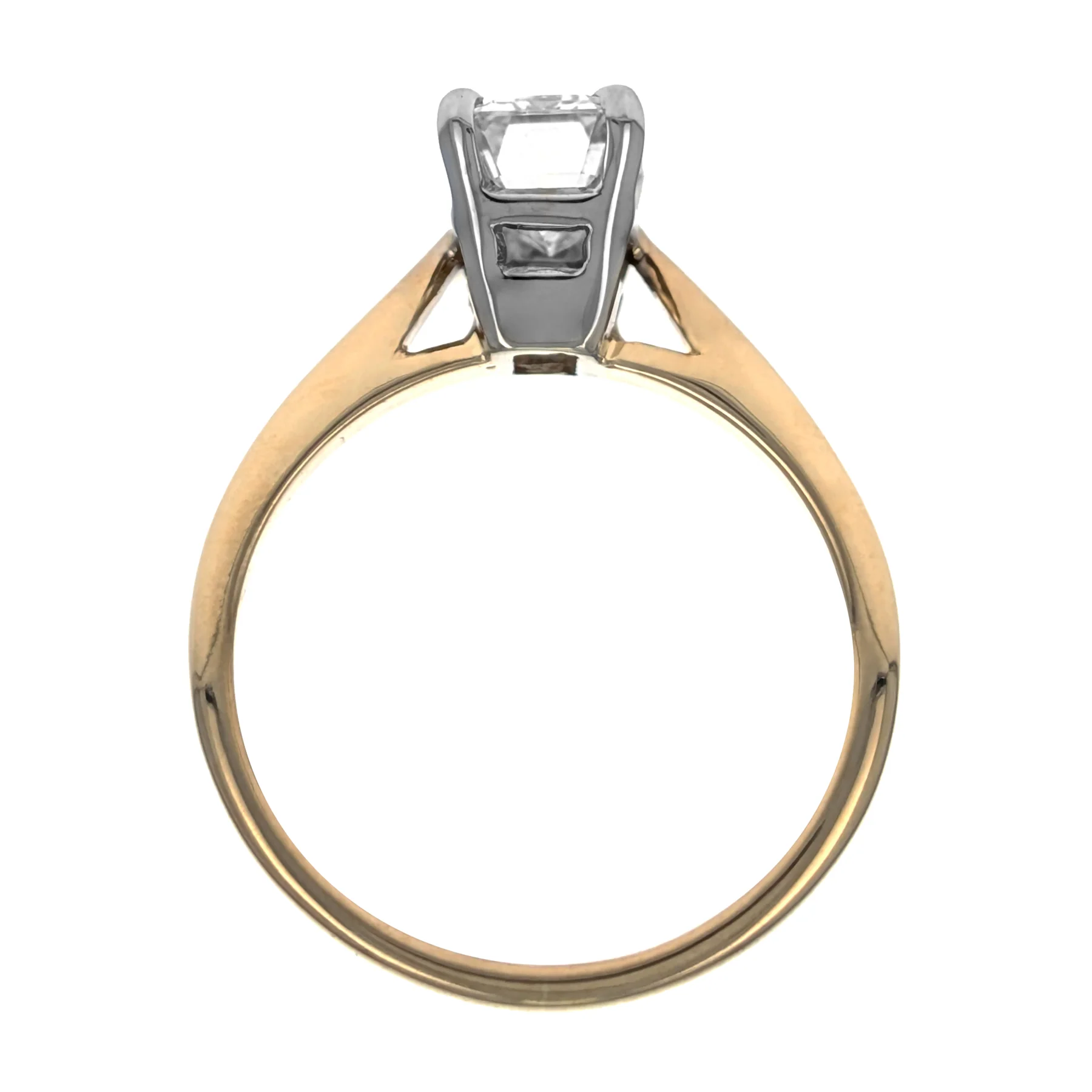 14K Two-Tone Emerald Cut Diamond Solitaire Engagement Ring - Image 2