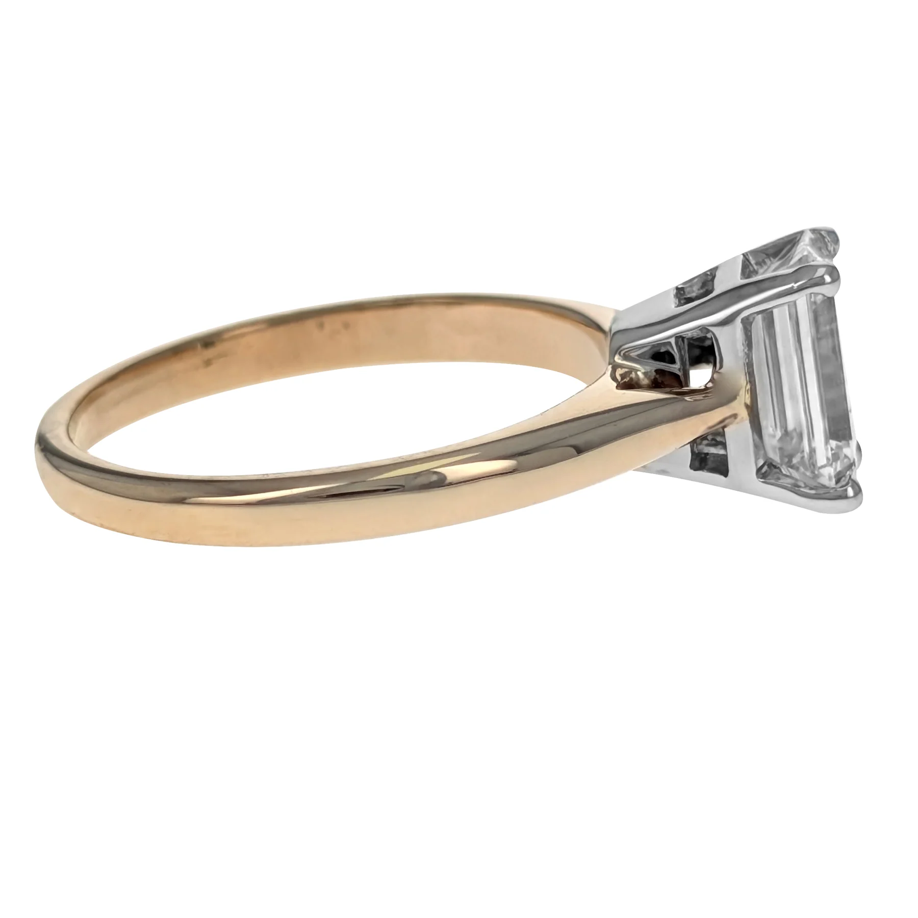 14K Two-Tone Emerald Cut Diamond Solitaire Engagement Ring - Image 3