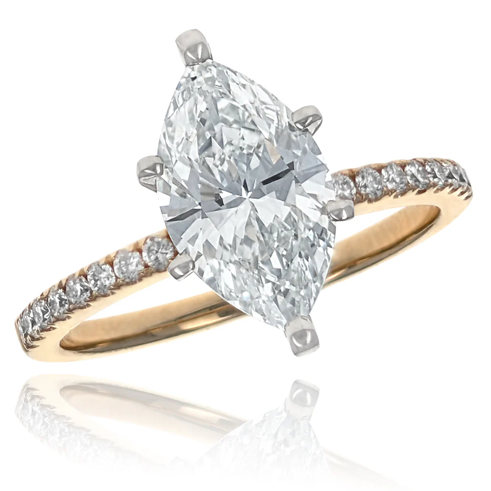 14K Two-Tone Gold Marquise Cut Diamond Engagement Ring
