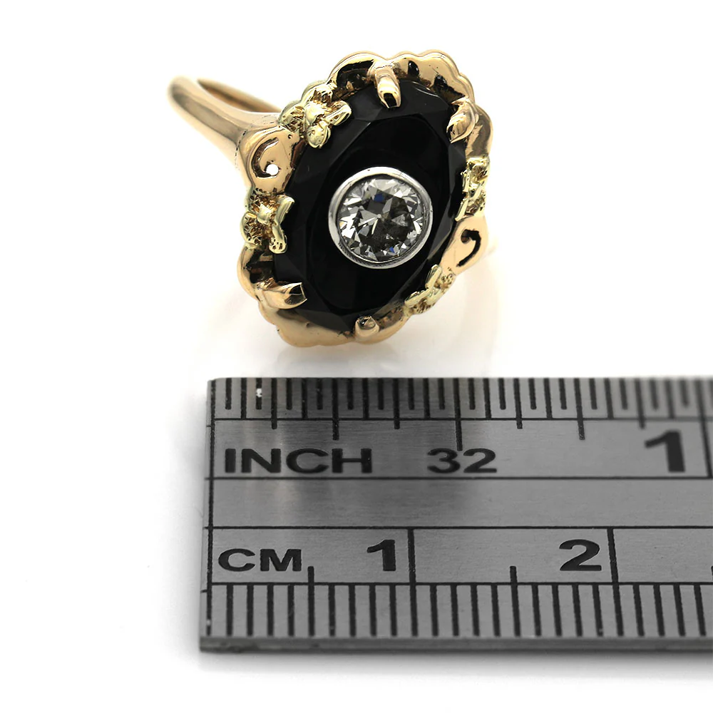 14K Two-Tone Yellow and White Gold Black Onyx Diamond Ring - Image 3