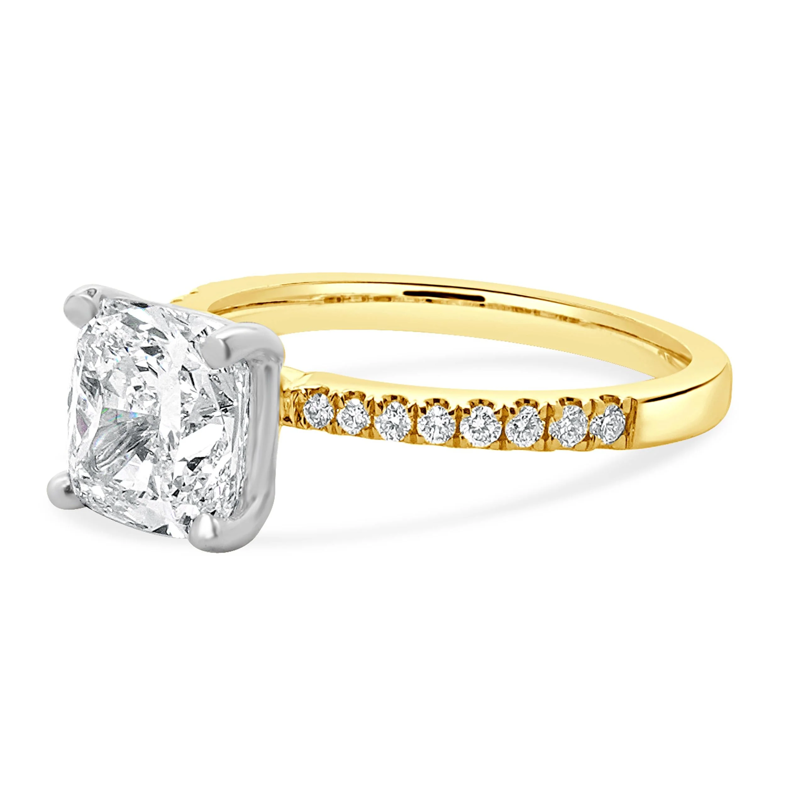 14K White and Yellow Gold Cushion Cut Diamond Engagement Ring - Image 2