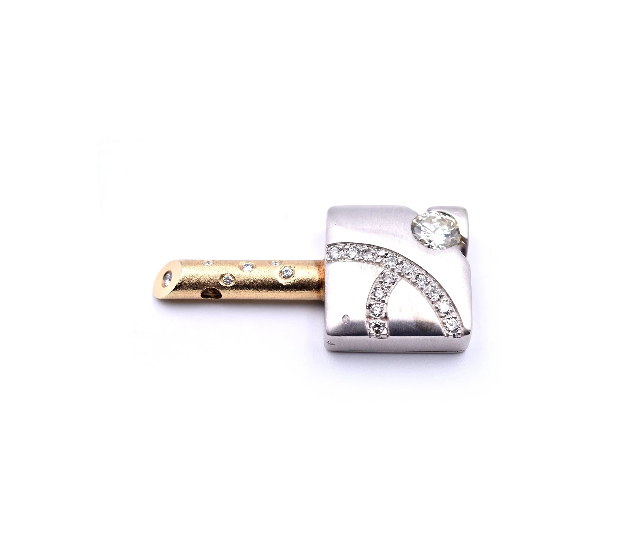 14k White and Yellow Gold Diamond Key Pendant - Image 2
