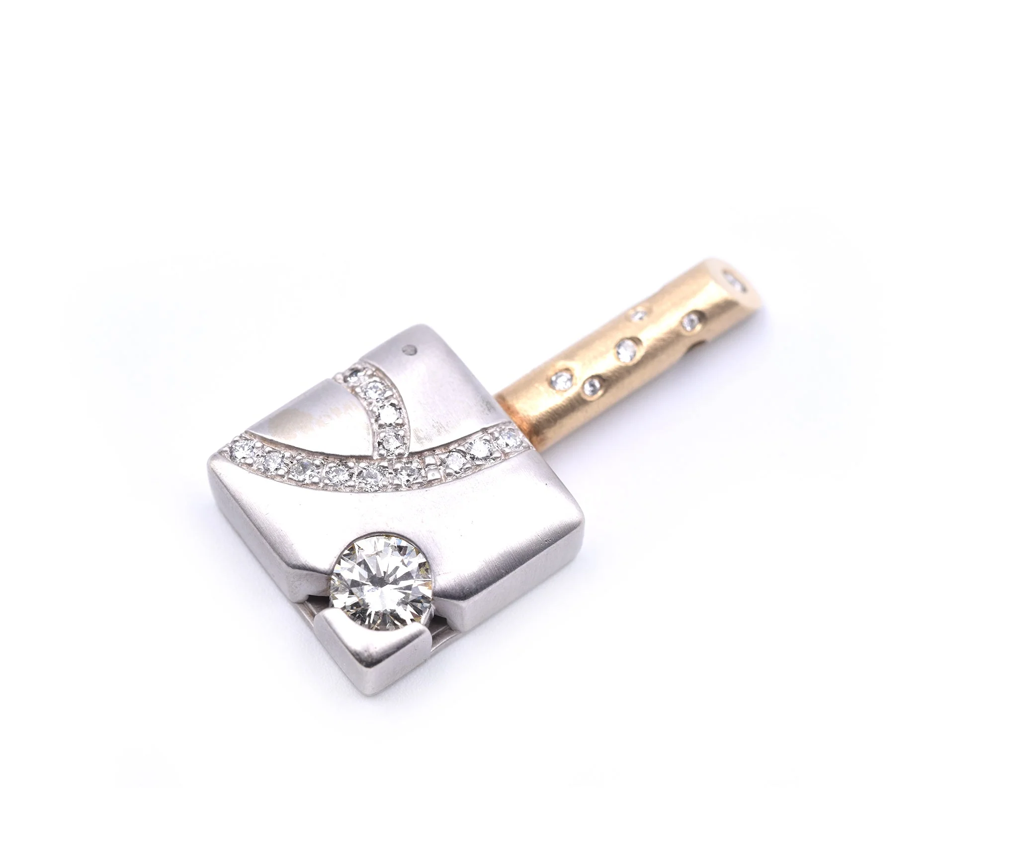 14k White and Yellow Gold Diamond Key Pendant - Image 3