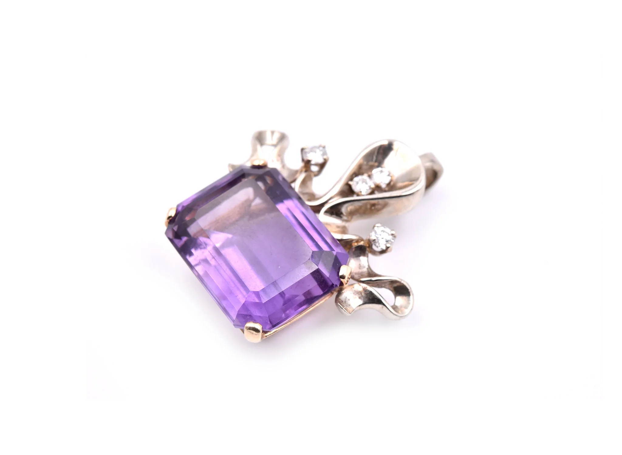 14k White Gold Amethyst and Diamond Pendant - Image 2
