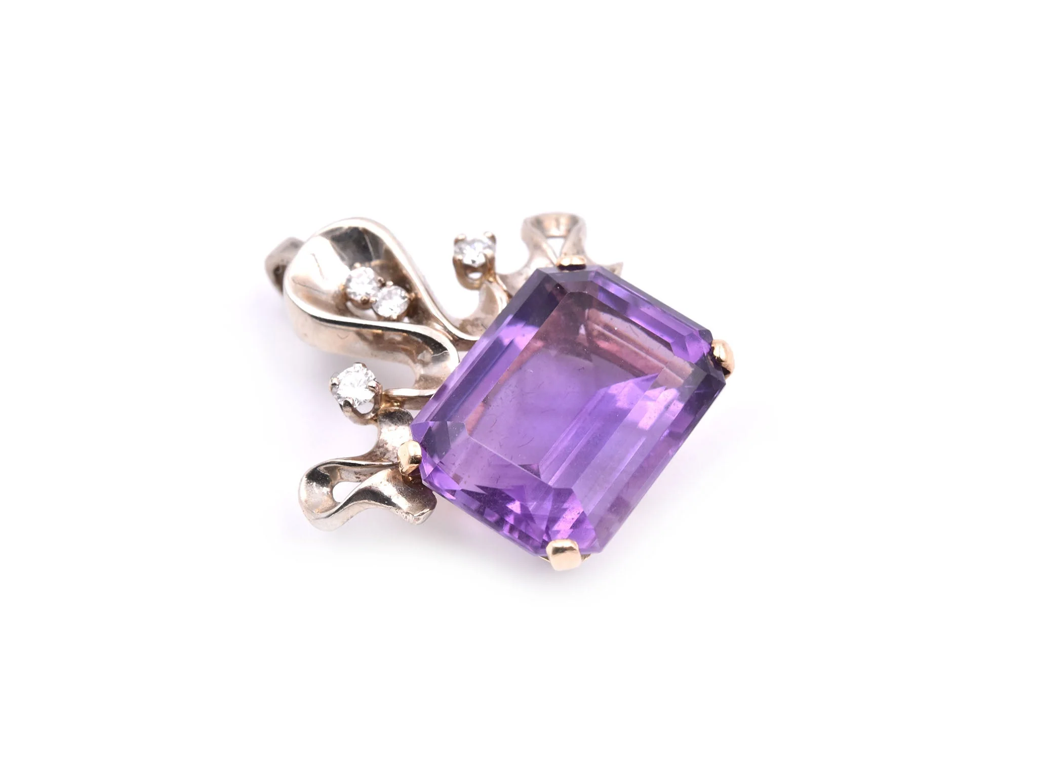 14k White Gold Amethyst and Diamond Pendant - Image 3